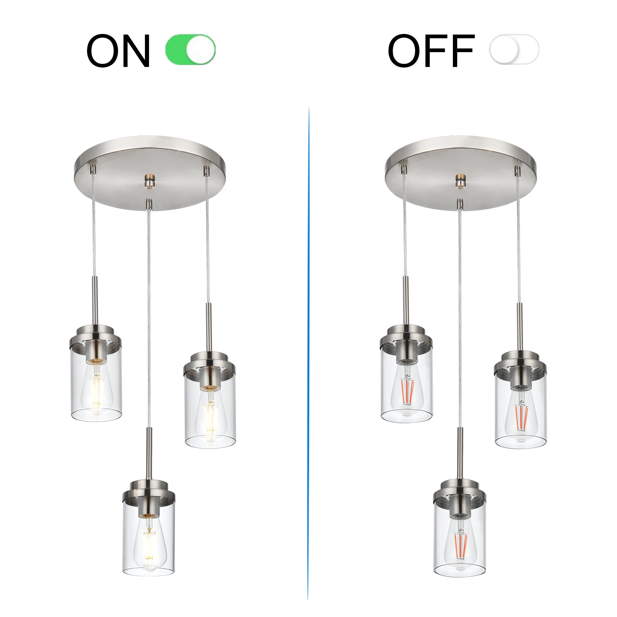 MELUCEE 3-Light Modern Chandelier for Dining Room & Kitchen Island - Brushed Nickel Finish, Adjustable Hanging Pendant Light with Clear Glass Shade - Perfect for Farmhouse, Contemporary & Transitional Home Decor