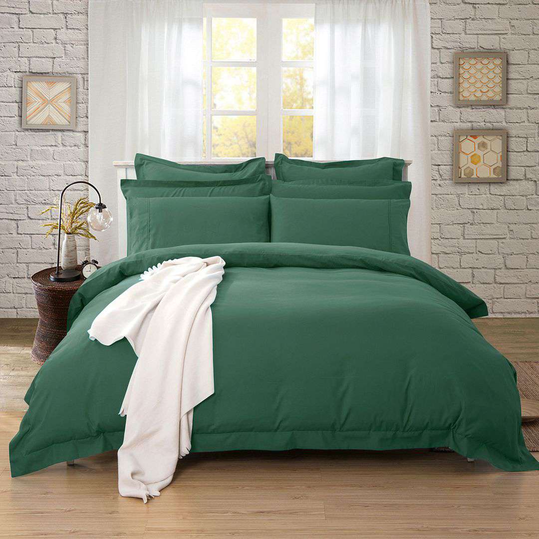 1000 Thread Count Luxury Super King Size Quilt Cover Set - Dark Green Bedding for Master Bedroom | Soft & Breathable Duvet Cover for All Seasons