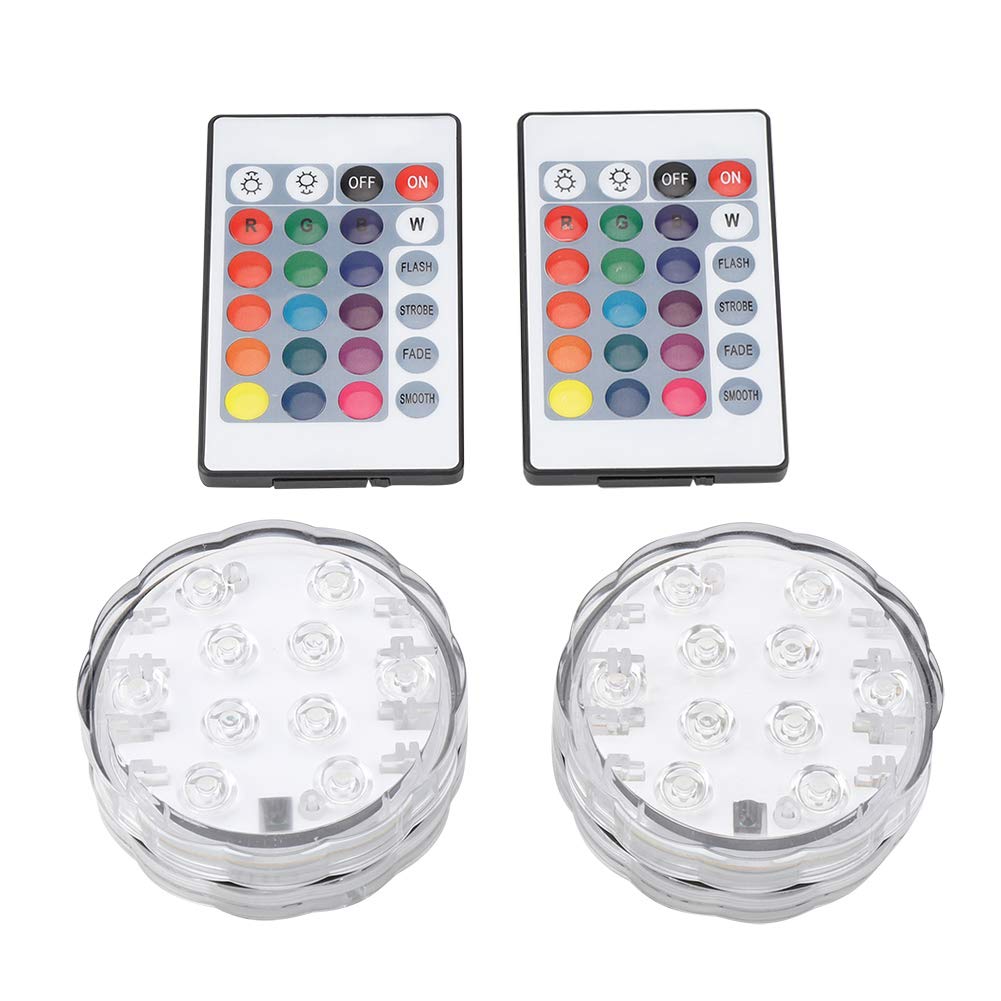 Syuantech Submersible 10 LED Lights Pool IP65 Waterproof Remote Control Multicolored Underwater Lamp for Ponds, Fountains, Bathtubs, Swimming Pools, Waterfalls, and Outdoor Party Decorations (2 Pack)
