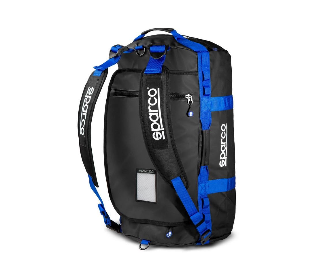 Sparco Dakar-S Travel Bag - Durable Black & Blue Carry-On Luggage for Adventure Travel, Camping, and Outdoor Sports