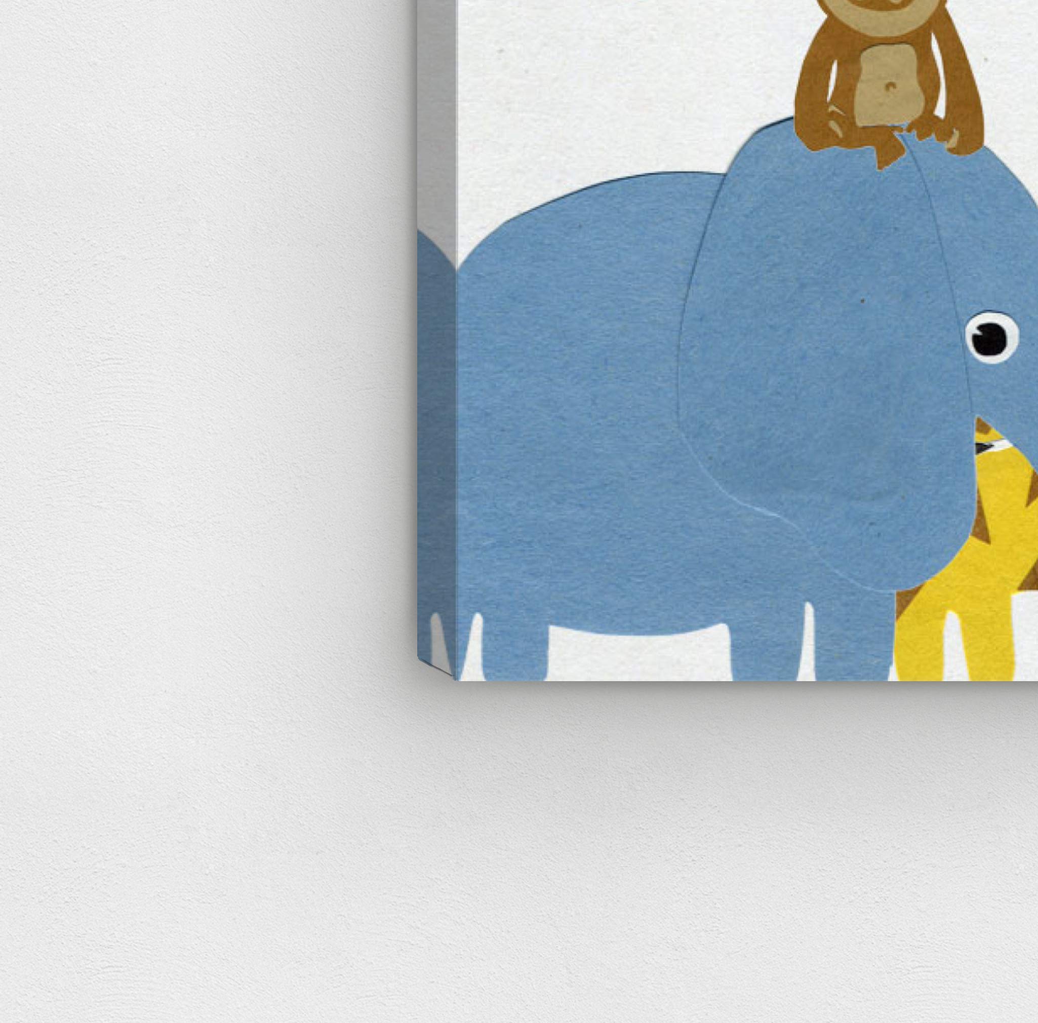 Animals in The Rain Canvas Wall Art Prints - Nursery & Kids Room Decor - Perfect for Bedroom, Playroom & Classroom Decorations