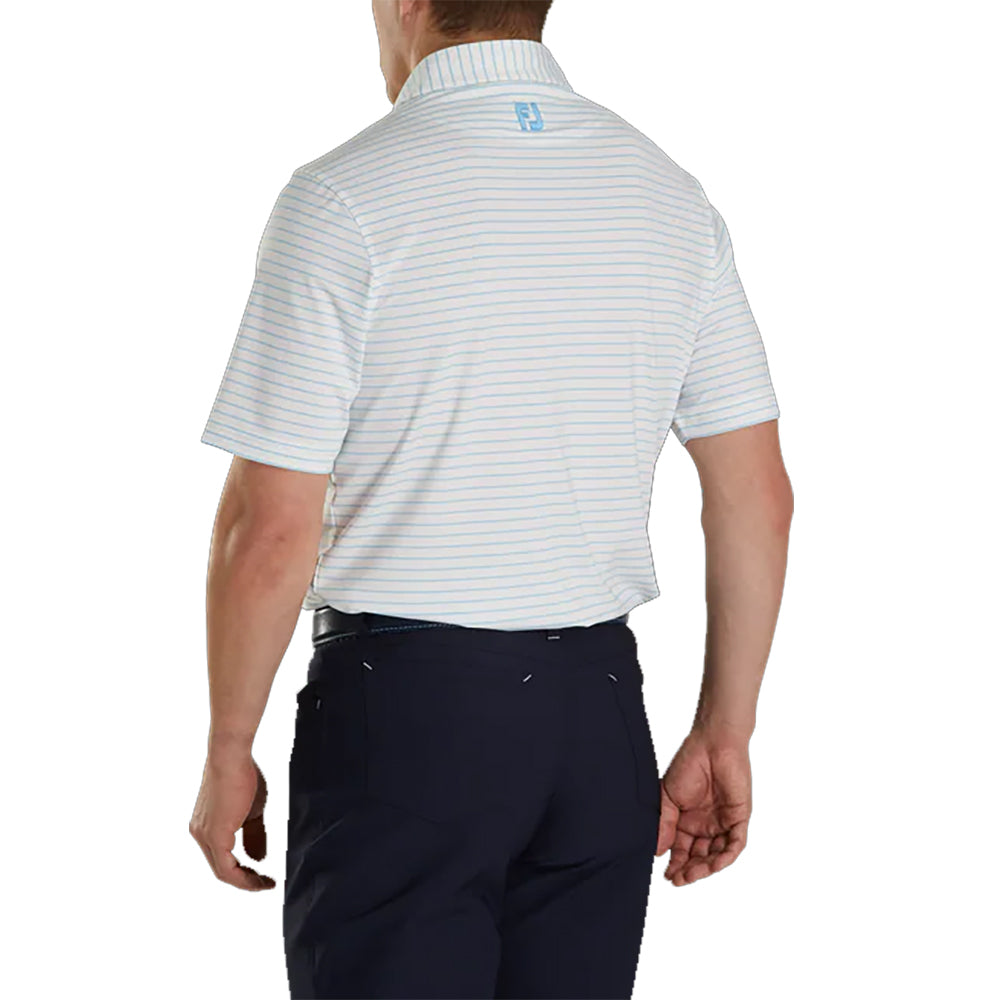 FootJoy Athletic Fit Classic Stripe White Men's Golf Polo Shirt - Moisture Wicking & UV Protection for Comfortable Golfing & Outdoor Activities