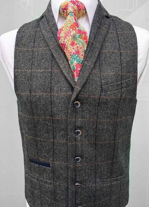 Stylish Cavani Albert Grey Men's Tweed Check Lapel Waistcoat Vest | Formal & Casual Wear | Perfect for Weddings, Office & Smart Outfits