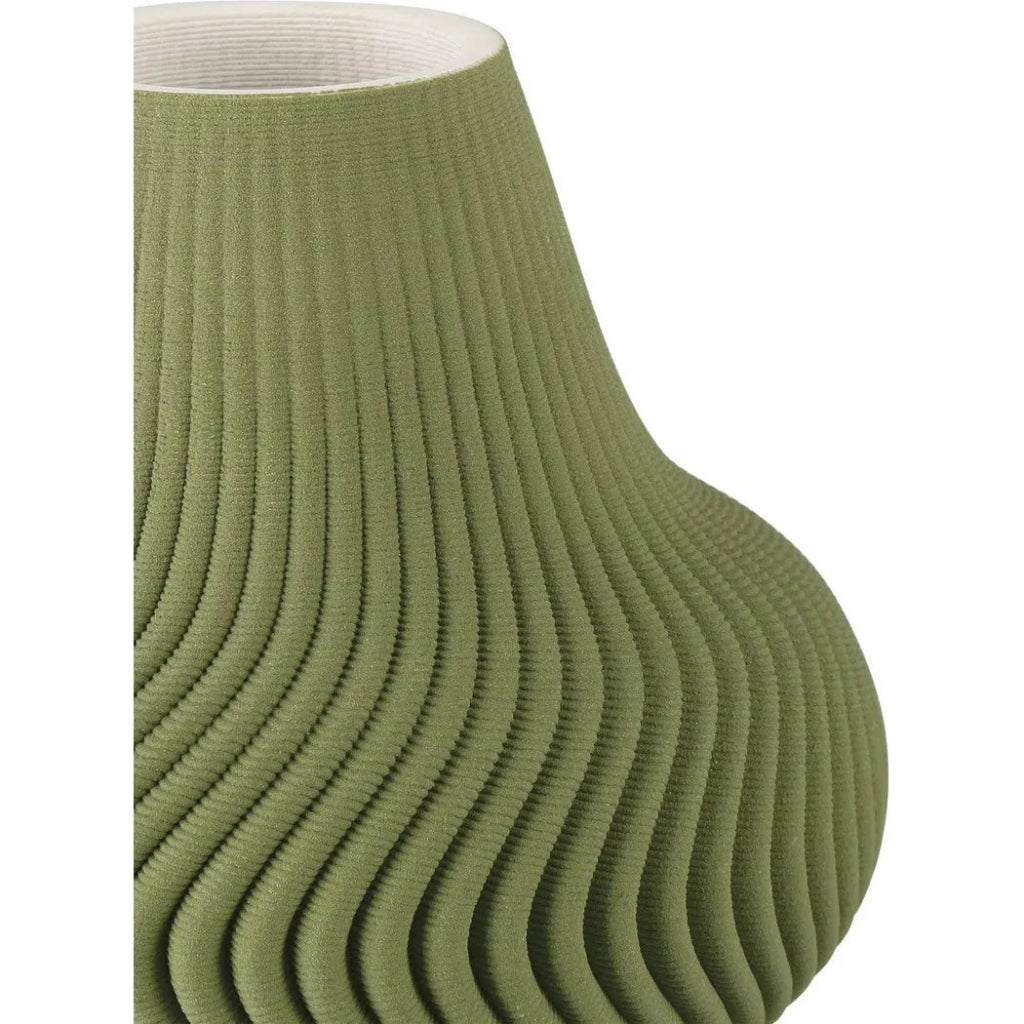 14.25 Inch Plisse Porcelain Green Vase - Elegant Home Decor for Living Room, Dining Table, or Wedding Centerpiece
