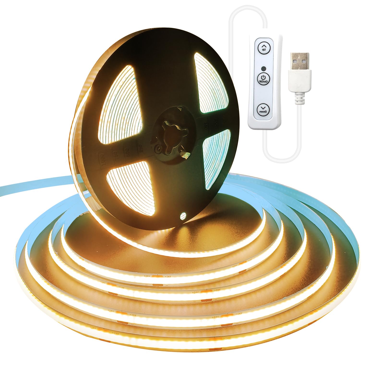 COB LED Strip Lights 10Ft 960 LEDs USB Powered - Dimmable White Rope Lights for Bedroom, TV Backlight, Living Room & Kitchen (4000K Warm White) - Perfect for Home Decor, Ambient Lighting & DIY Projects