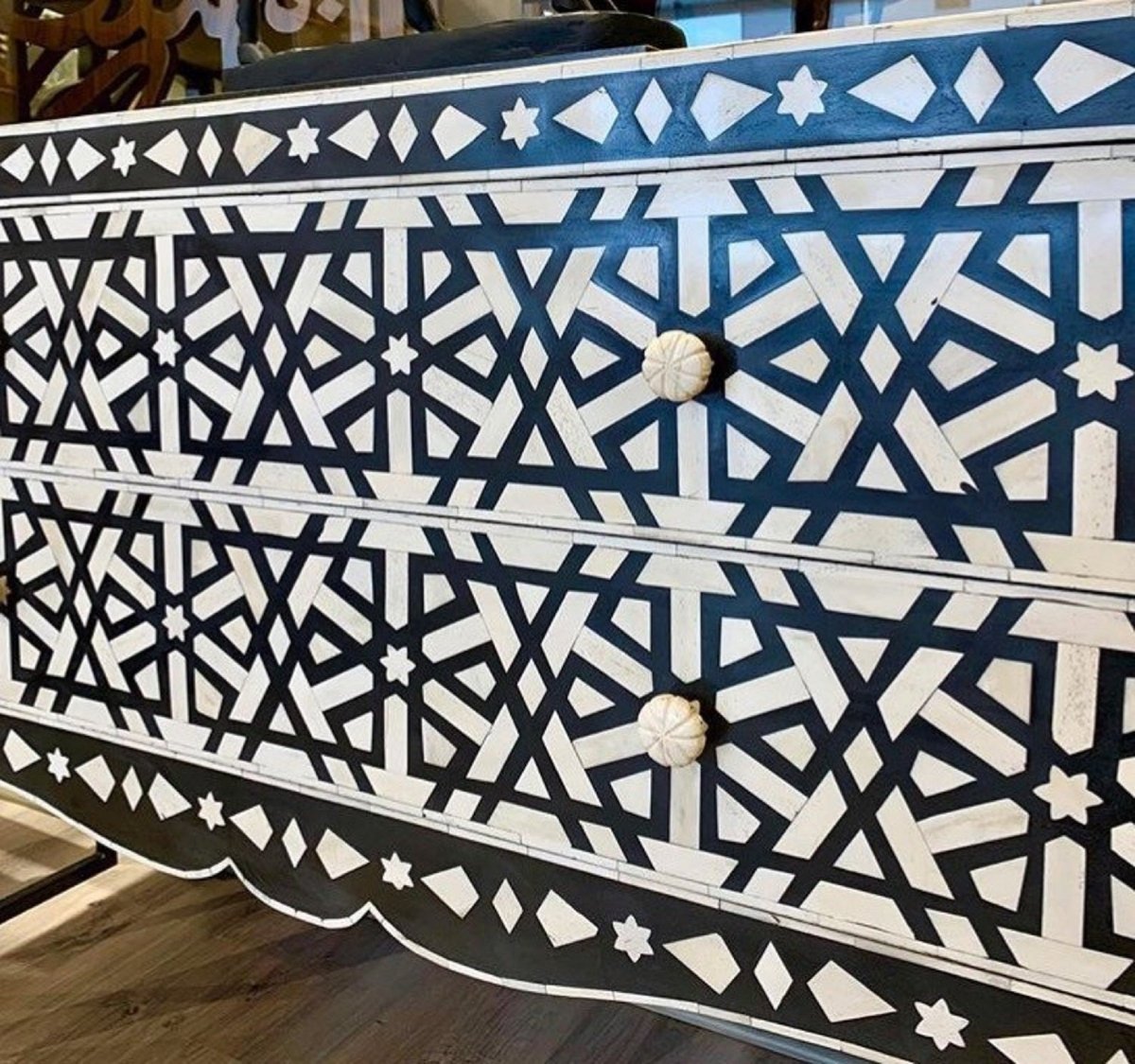 Handmade Bone Inlay Buffet Sideboard - Iberia Design Wooden Console Table with Intricate Patterns - Perfect for Dining Room Storage & Living Room Decor
