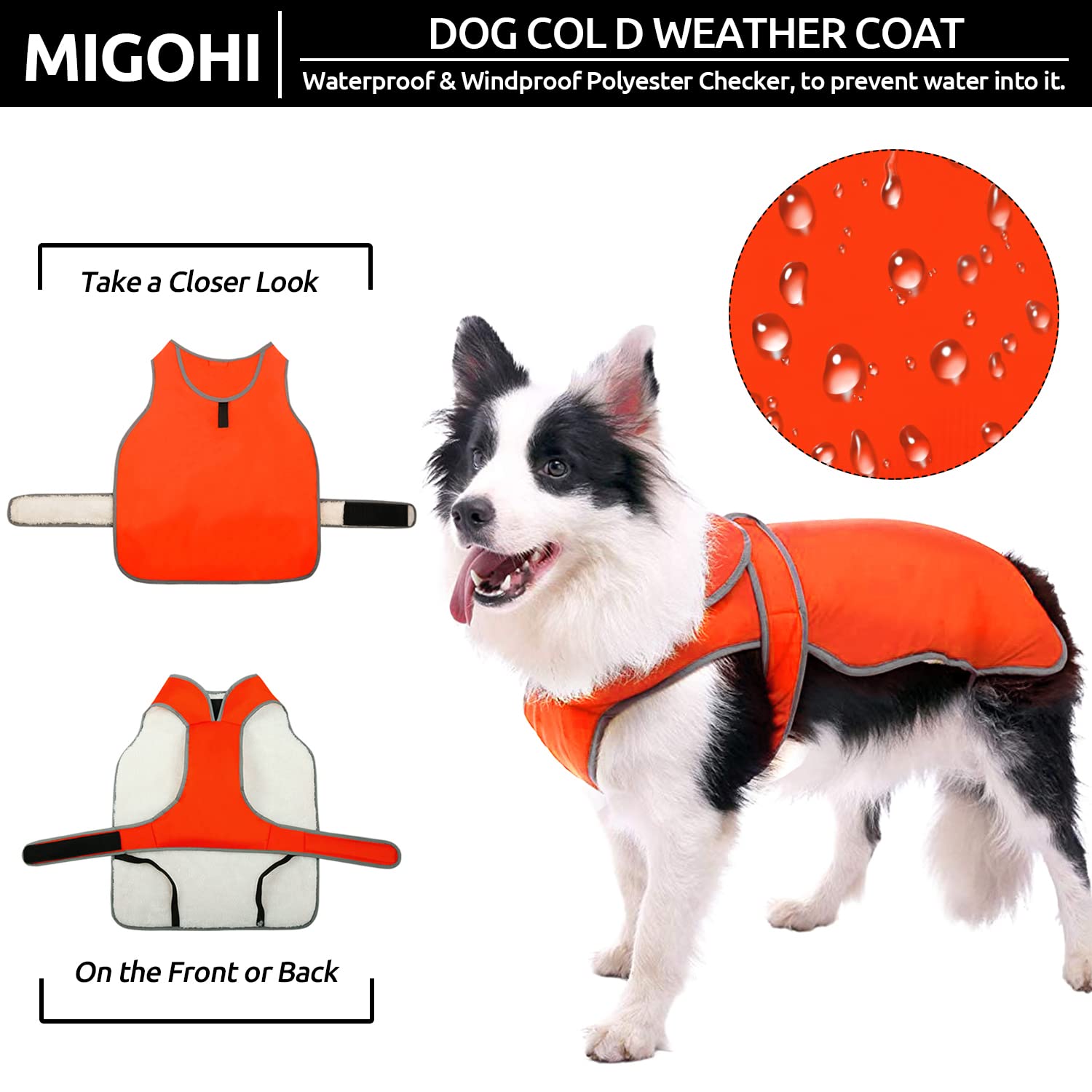 MIGOHI Reflective Dog Coat - Cold Weather Warm Waterproof Windproof Reversible Fleece Lined Dog Jacket for Small Medium Large Dogs - Perfect for Winter Walks, Snow Adventures & Nighttime Safety