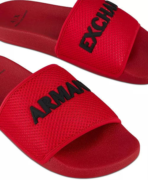 ARMANI EXCHANGE Men's Logo Mesh Slides Sandals - Comfortable Summer Casual Footwear for Beach, Pool & Lounge Wear