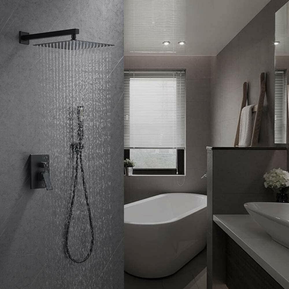 Wieoc 8 Inch Rainfall Shower System - Wall Mounted Black Shower Faucet & Shower Head Combo Set for Luxurious Bathroom Upgrade