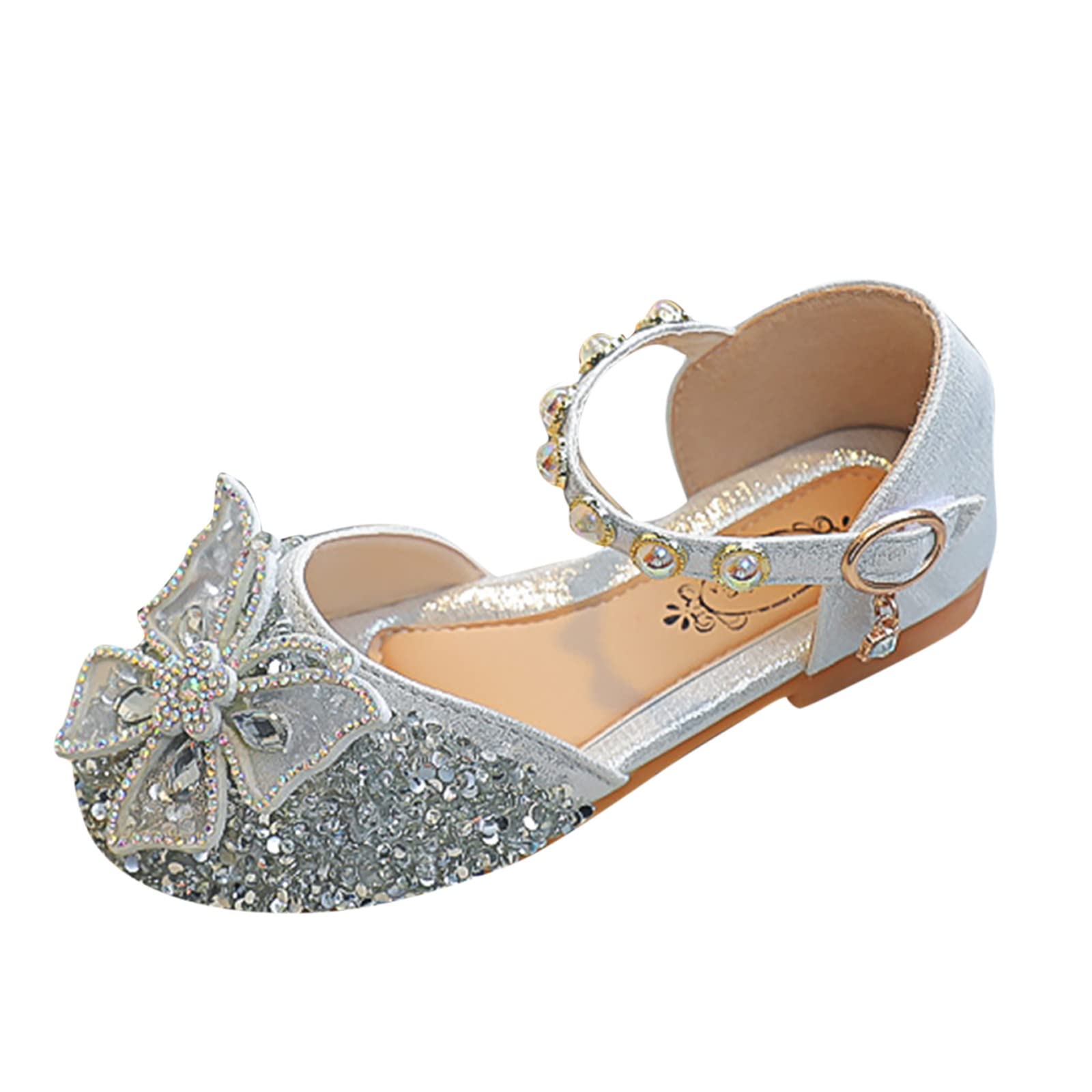 **Baby Girls Pearl Crystal Shoes - Bling Bowknot Princess Sandals for Infants & Toddlers - Perfect for Parties, Dance Performances & Special Occasions**