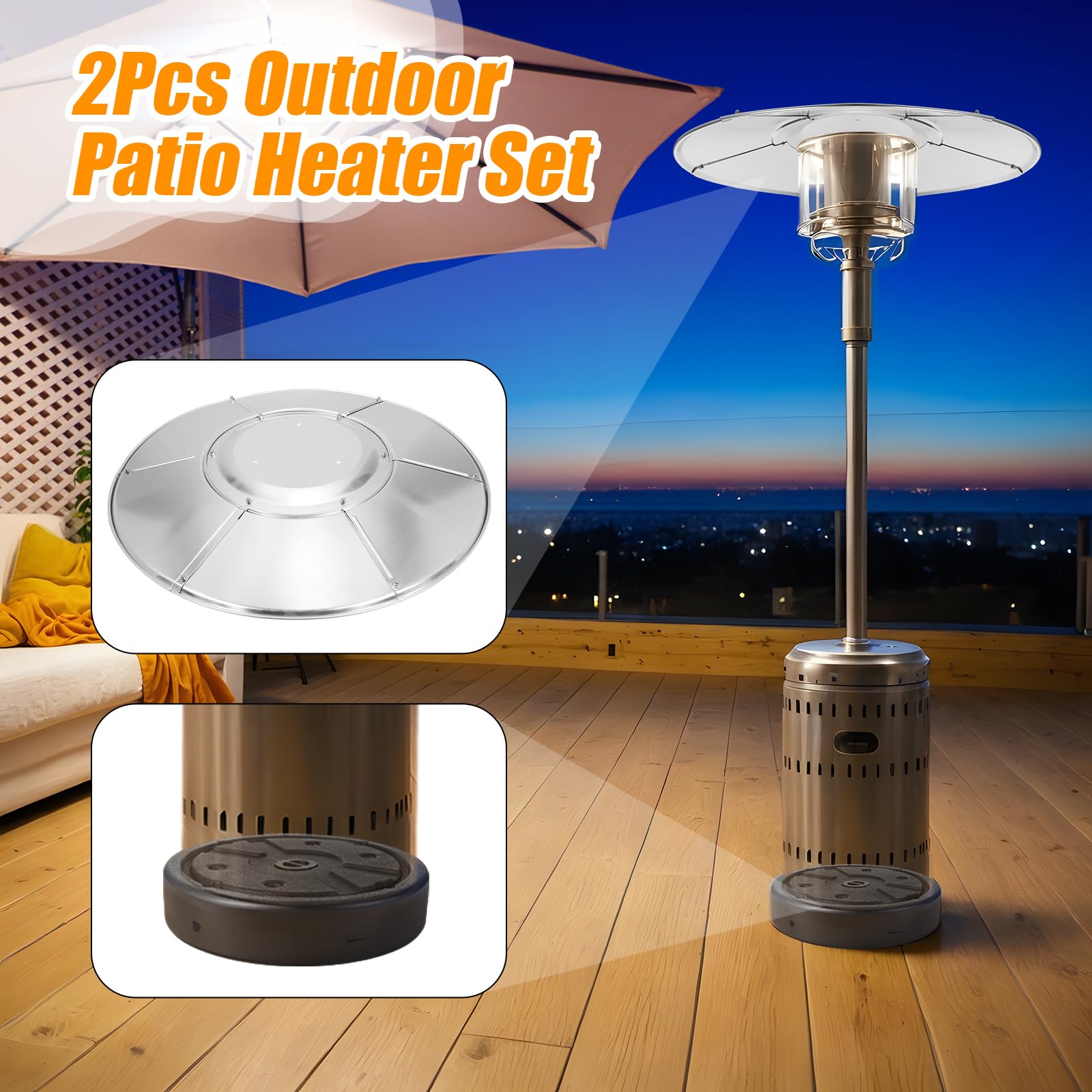 2 Pcs Outdoor Patio Heater Set with Sand Box, Water Box & Aluminum Reflector Shield - Propane Heater Accessories for Porch, Deck, Backyard & Garden - Perfect for Cold Weather & Outdoor Gatherings