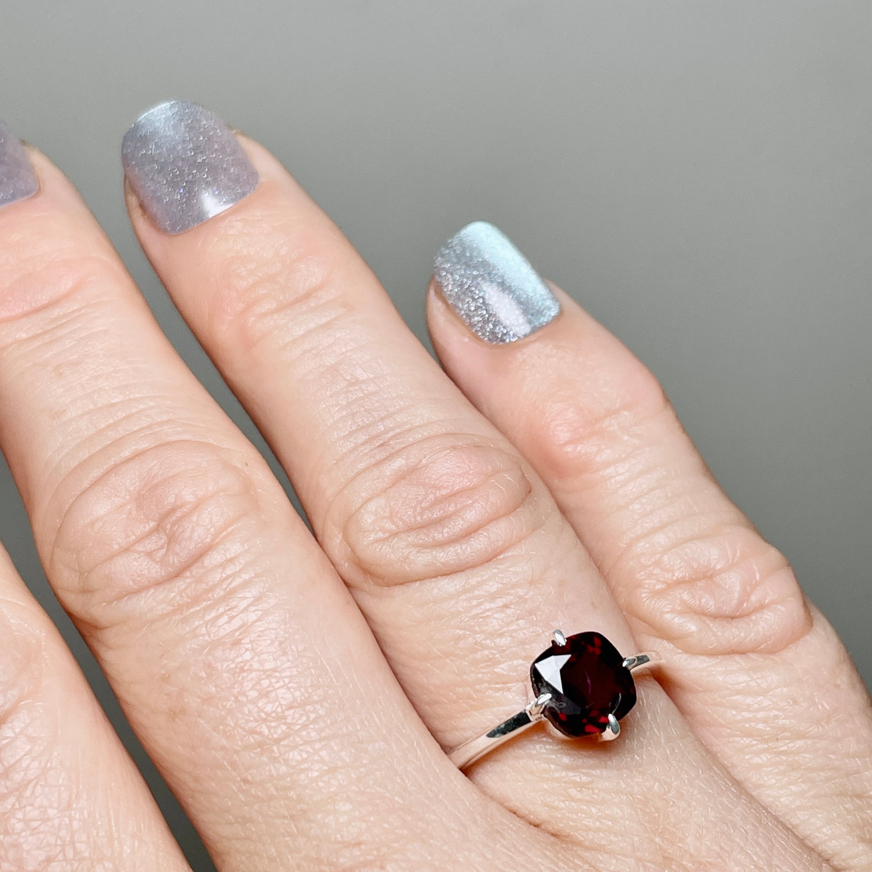 Garnet Faceted Square Solitaire Ring R4806 - Elegant January Birthstone Jewelry for Women, Perfect for Valentine's Day Gifts, Anniversary & Special Occasions