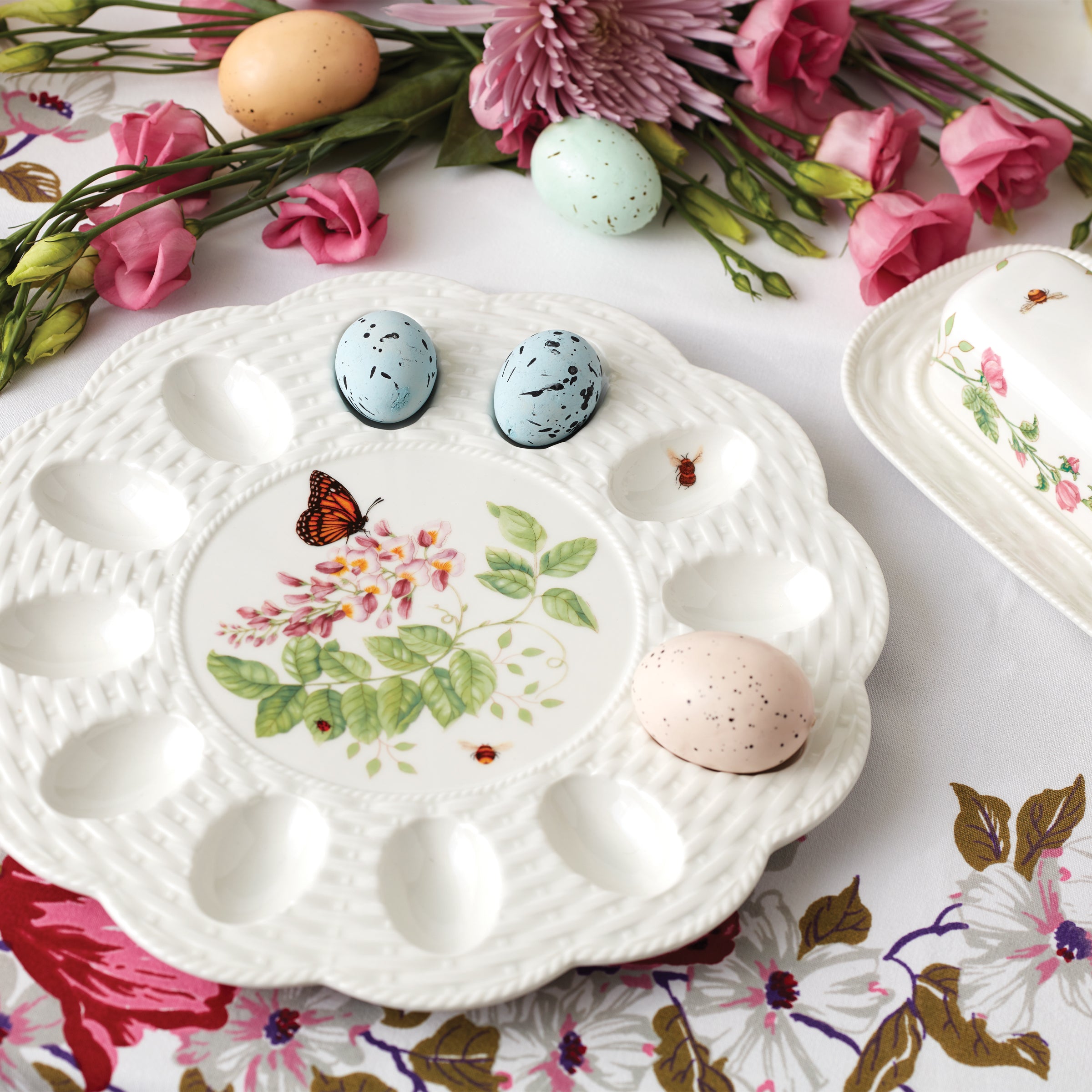 Butterfly Meadow Egg Tray - Stylish Ceramic Egg Holder for Kitchen Countertop - Perfect for Easter Decor, Farmhouse Breakfast Display & Home Organizing
