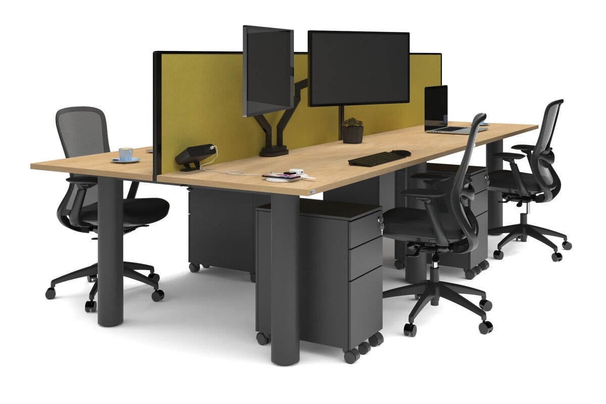 Quadro Cylinder Leg 4-Person Office Workstation Desk [1600L x 700W] - Modern Office Furniture for Team Collaboration & Productivity