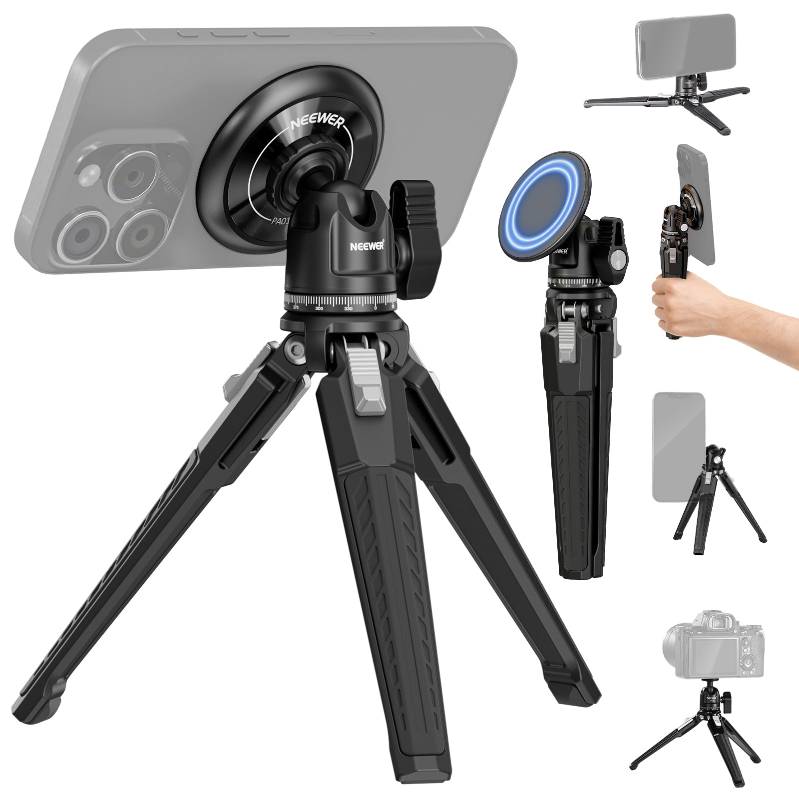 NEEWER PA010+TP29 Magnetic Phone Tripod Stand with MagSafe Compatibility - Perfect for iPhone Photography, Vlogging, and Hands-Free Video Calls