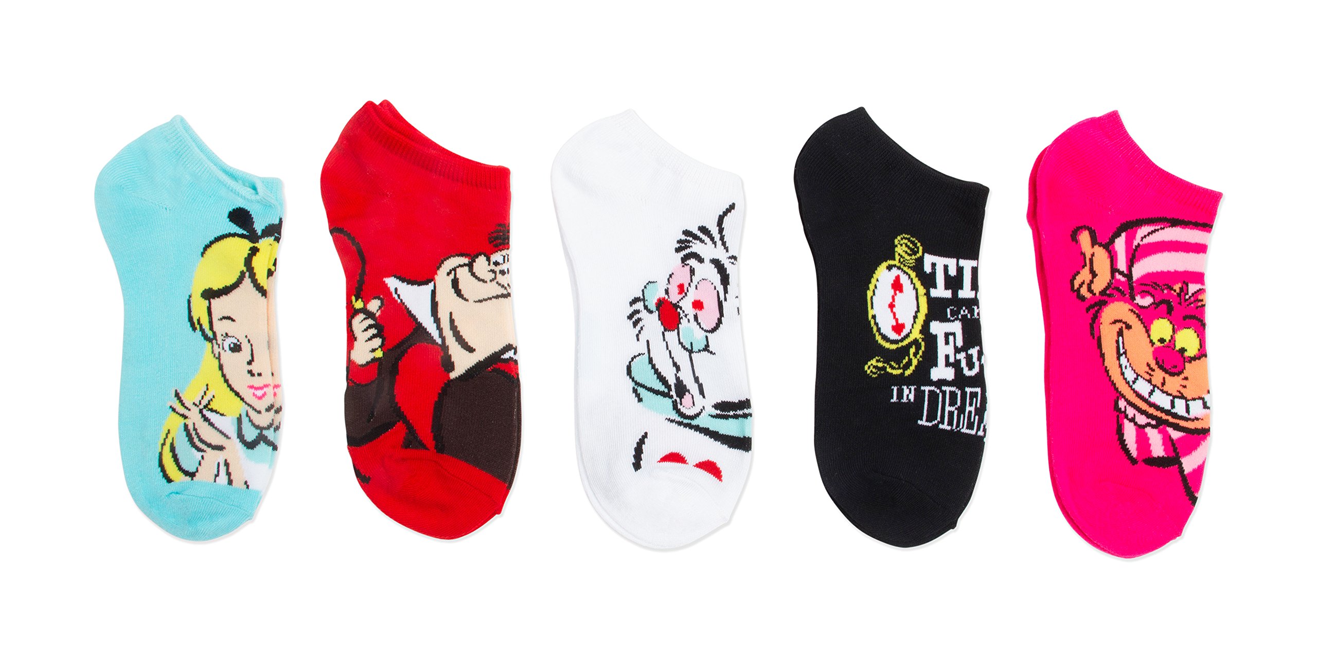 Disney Alice in Wonderland No Show Socks 5-Pack for Women - Comfortable Invisible Socks for Sneakers, Loafers & Casual Shoes