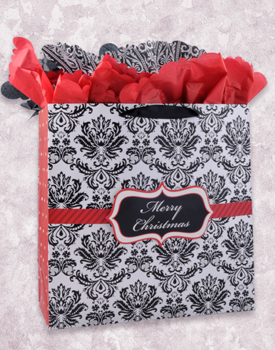 Elegant Damask Square Jumbo Gift Bags - Premium Party Favor Bags for Weddings, Baby Showers & Special Occasions