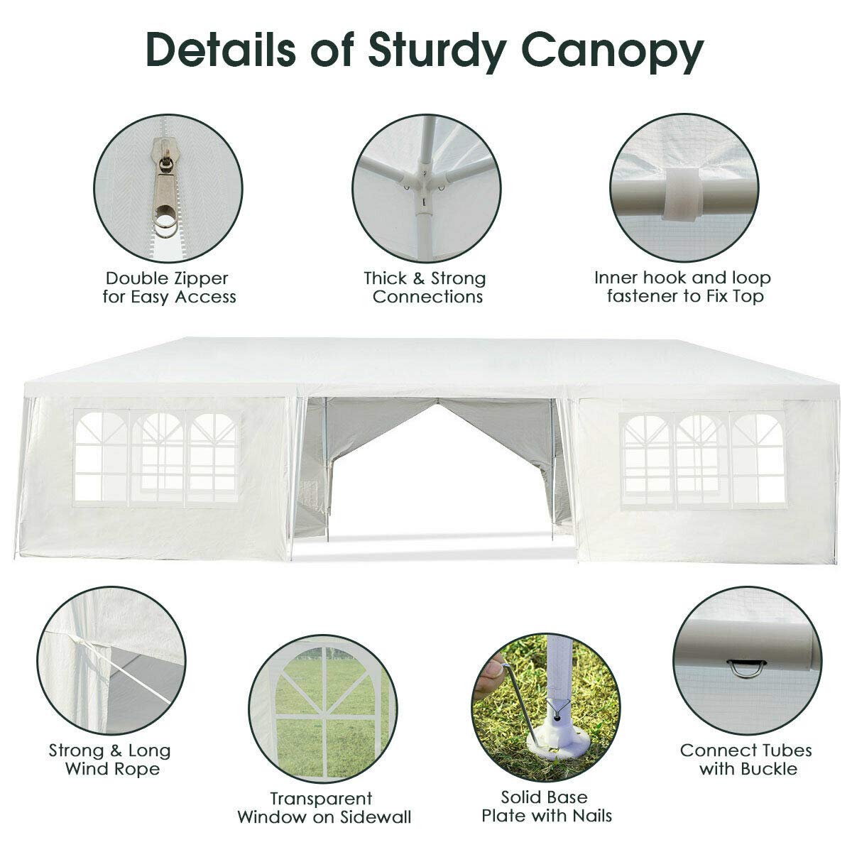 **Tangkula 10' x 30' Heavy Duty Waterproof Gazebo Canopy with 6 Removable Sidewalls & 2 Doorways - Large Outdoor Tent for Parties, Weddings, Beach BBQ, Camping & Backyard Gatherings - Includes Strong Connection Stakes & Ropes (White)**