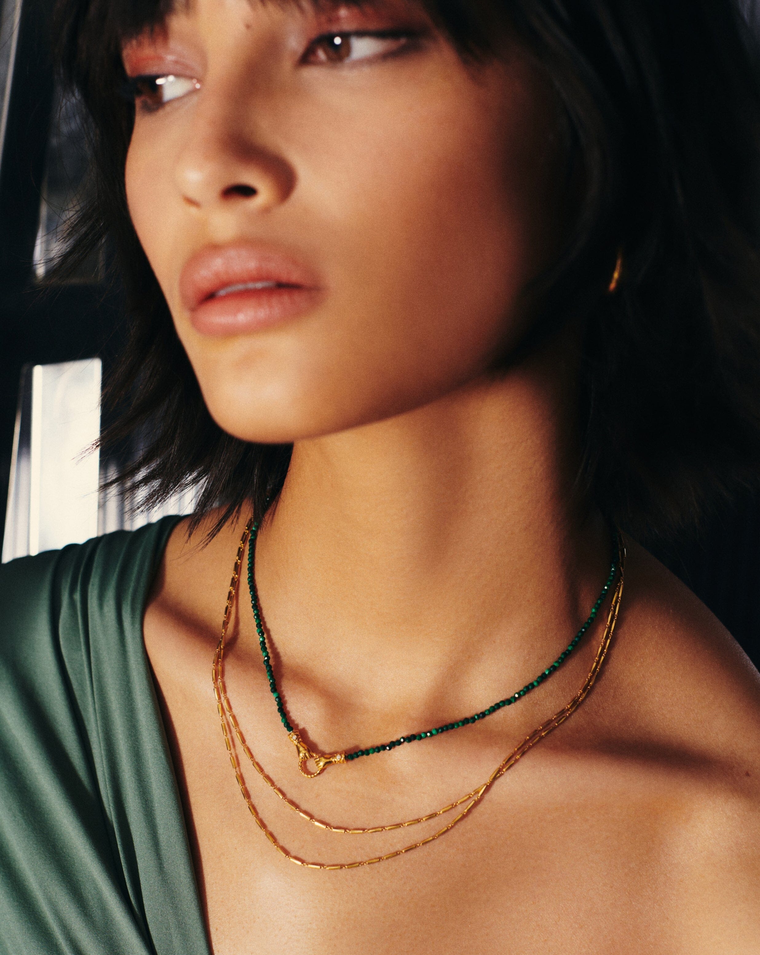 Harris Reed In Good Hands Mini Beaded Gemstone Necklace - 18k Gold Plated Malachite Pendant | Elegant Layering Necklace for Women, Perfect Gift for Birthday, Anniversary & Special Occasions