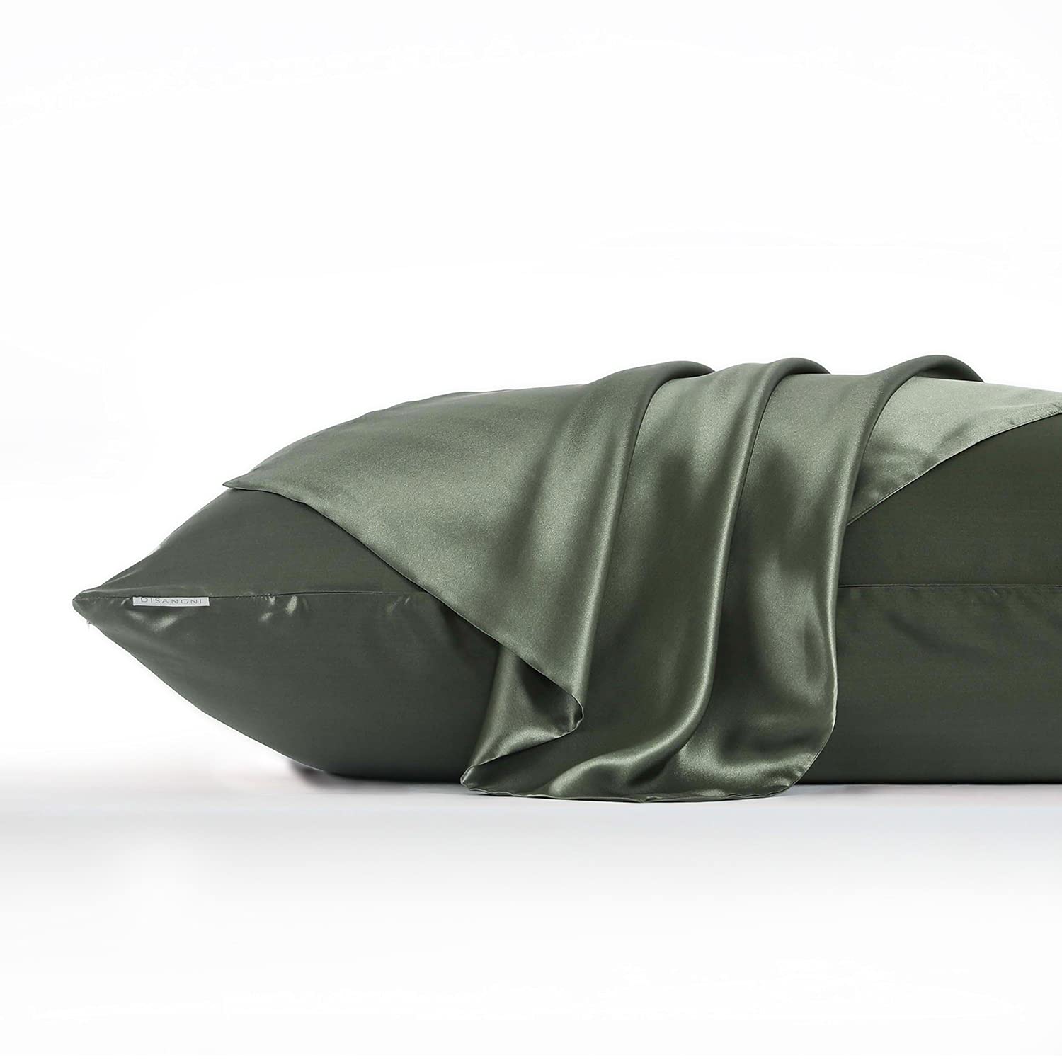DISANGNI 100% Pure Mulberry Silk Pillowcase Set of 2 - 22 Momme Grade A Silk with Hidden Zipper for Hair & Skin Care - Standard Size 20x26 Inches (Green) - Perfect for Beauty Sleep & Reducing Bedhead
