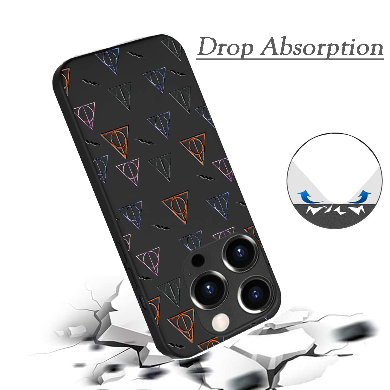 Harry Potter Deathly Hallows Embossed iPhone 13 Pro Max Case - Slim Soft TPU Protective Cover with Bumper Design | Perfect for Fans, Daily Use & Gift Giving