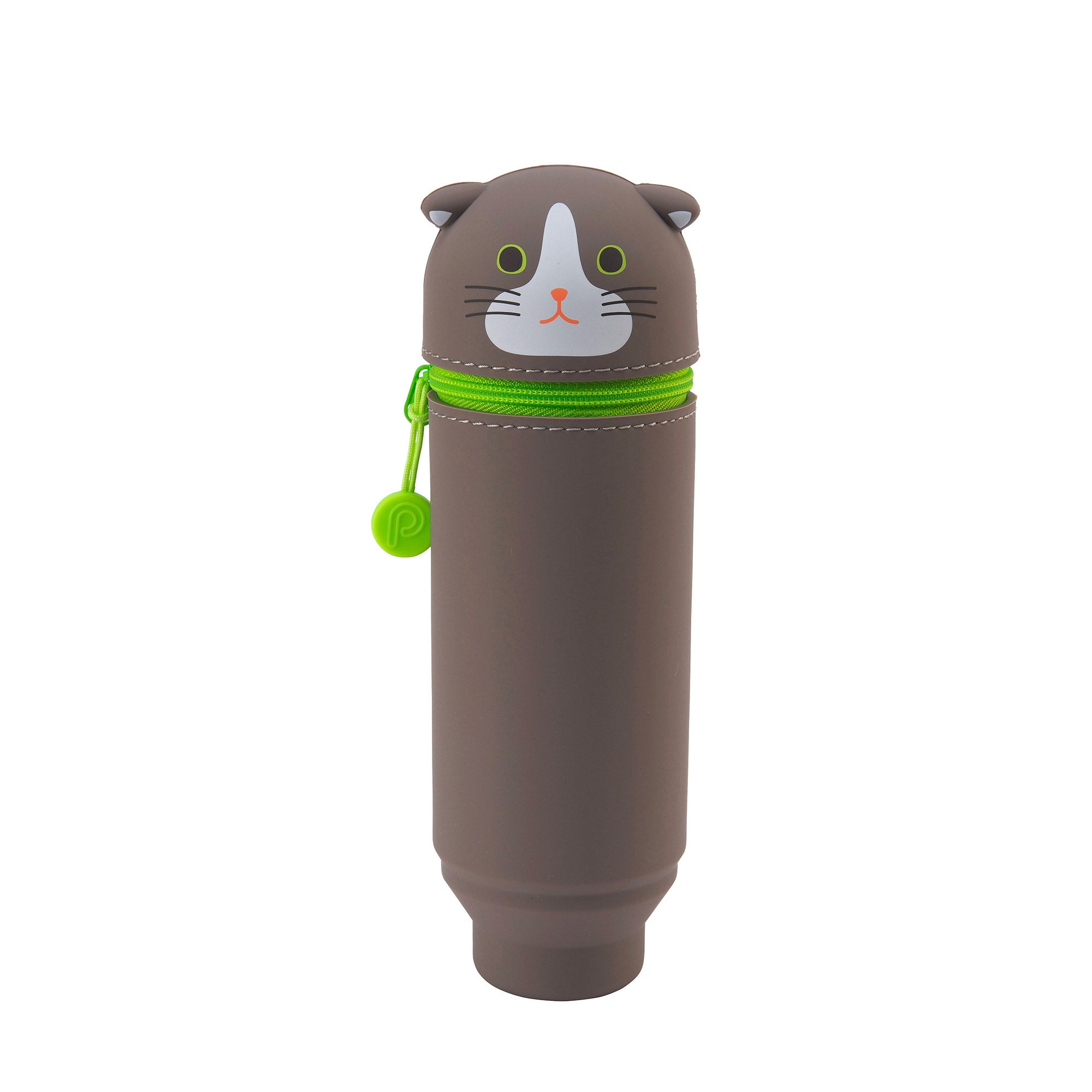 Premium Stand Up Pen Case - Dark Grey Cat Design for Artists & Students | Perfect for School, Office & Travel Organization