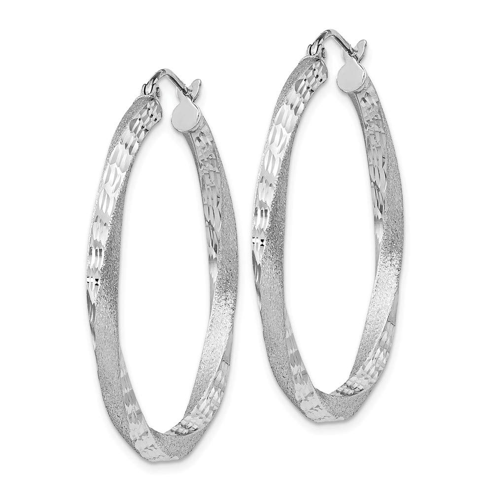 Sterling Silver 3mm Twisted Hoop Earrings - Polished & Satin Finish - Elegant Shiny-Cut Design QE4613 | Perfect for Parties, Weddings & Everyday Wear