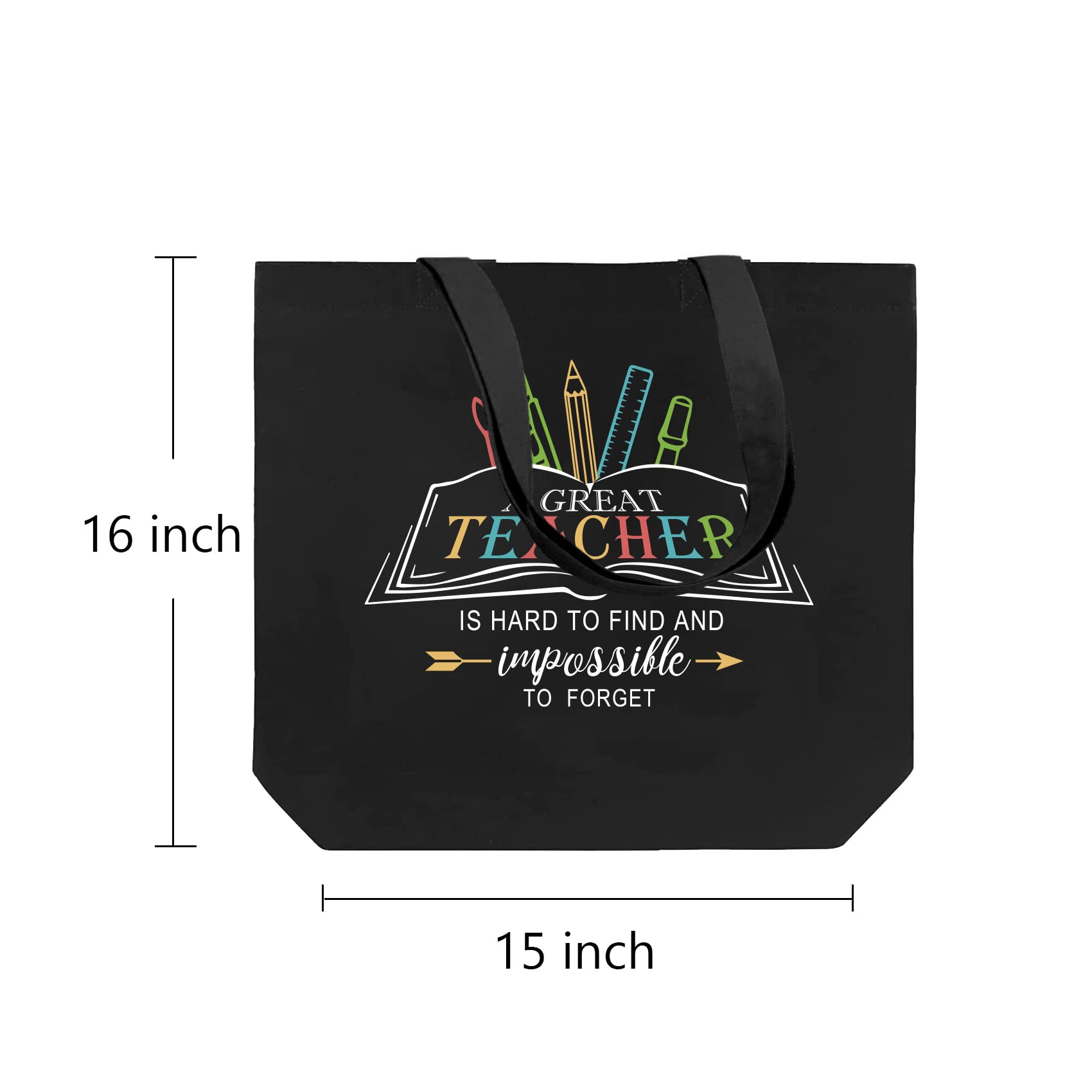 Best Teacher Appreciation Gifts - Premium Canvas Tote Bag for Women with Pockets - Perfect for Graduation, Birthday, Christmas & Thanksgiving - Black Elegant Teacher Bag for Everyday Use, School & Shopping