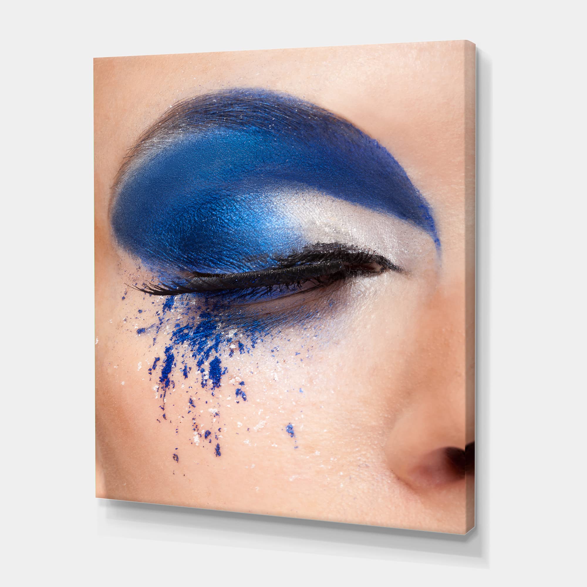 DesignQ Blue Fantasy Closed Eye Modern Canvas Wall Art - 24x32 Inches, Abstract Makeup Painting for Living Room, Bedroom & Office Decor