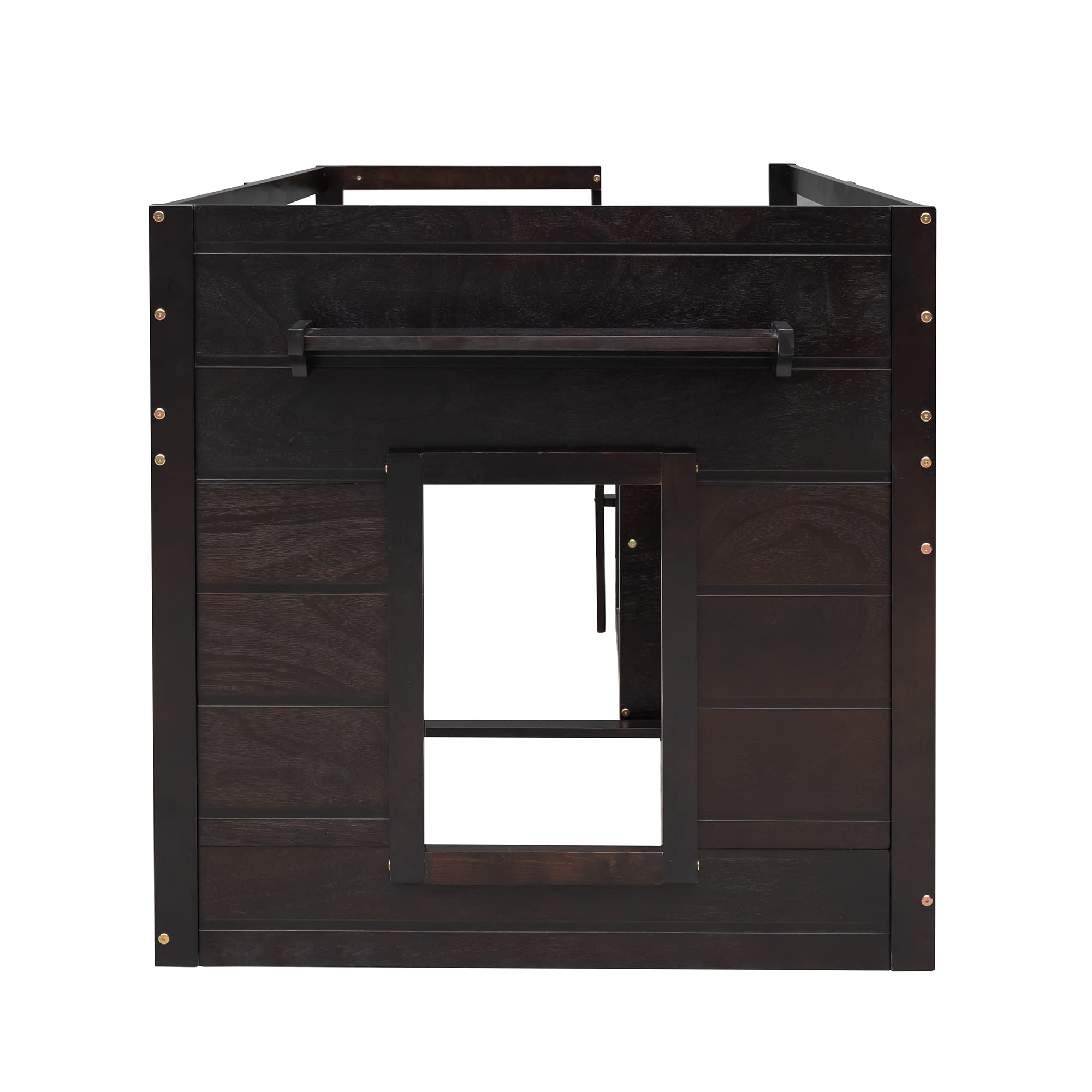 Twin Loft Bed with Storage Drawers & Cabinet - Low Loft Bed Frame with Bedside Tray - Wooden Farmhouse Style Loft Bed for Kids, Teens, Boys & Girls - Espresso Finish - Perfect for Small Bedrooms, Dorm Rooms & Space-Saving Kids' Rooms