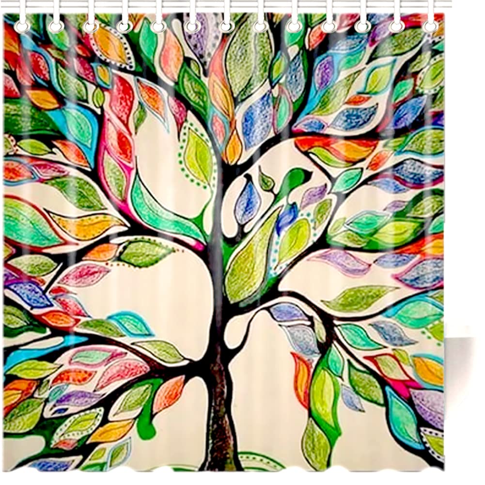 HommomH 72 x 72 Inch Waterproof Shower Curtain Set with Hooks - Tree of Life Colorful Bathroom Decor for Modern & Vintage Bathrooms