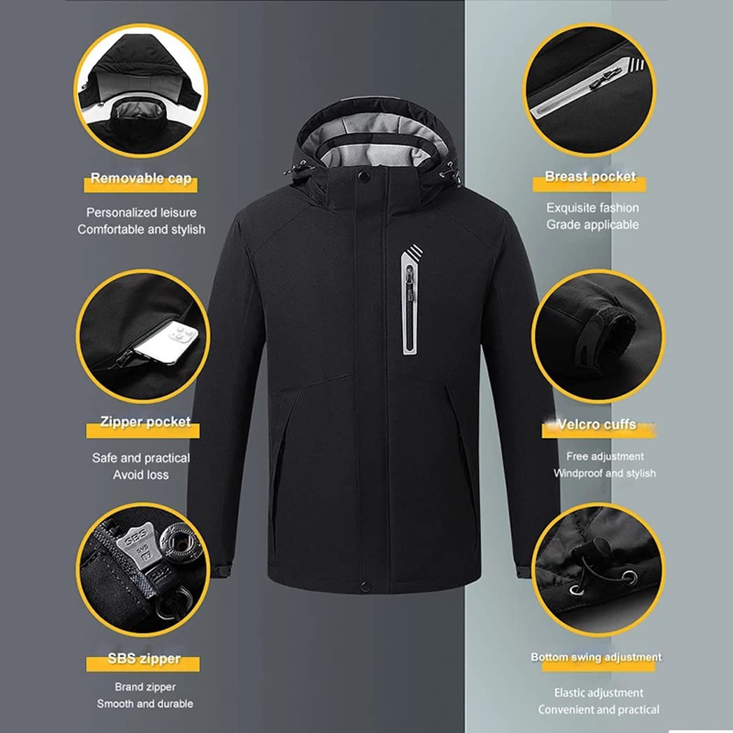 LANGWEI Men's 8-Zone USB Electric Heated Jacket - Waterproof Winter Coat for Skiing, Hiking & Outdoor Activities - Rechargeable Heating Vest for Cold Weather