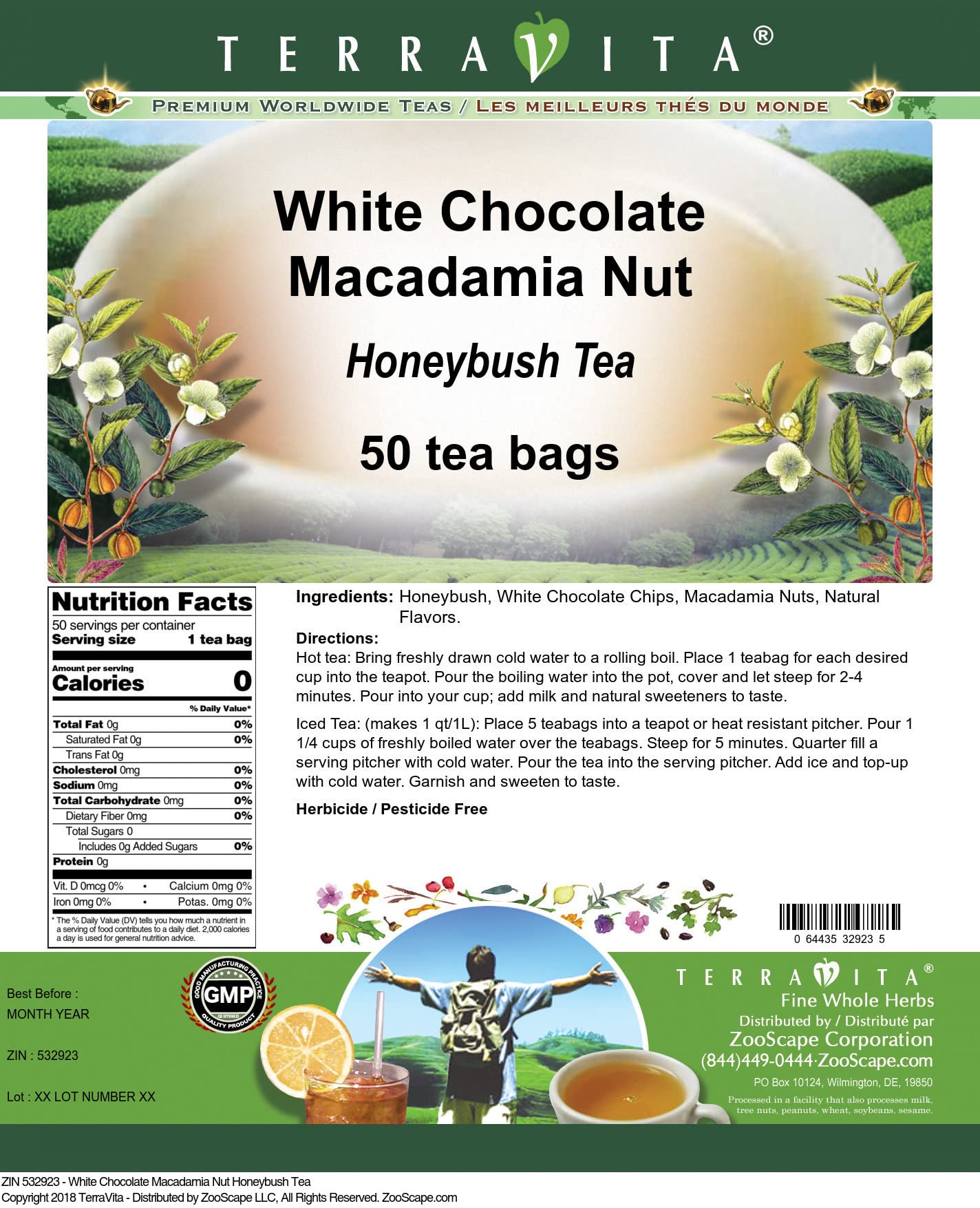 Premium White Chocolate Macadamia Nut Honeybush Tea - 3 Pack (150 Tea Bags Total) | Caffeine-Free Herbal Tea for Relaxation & Dessert Pairing | ZIN: 532923 | Perfect for Afternoon Tea, Gift Giving & Stress Relief