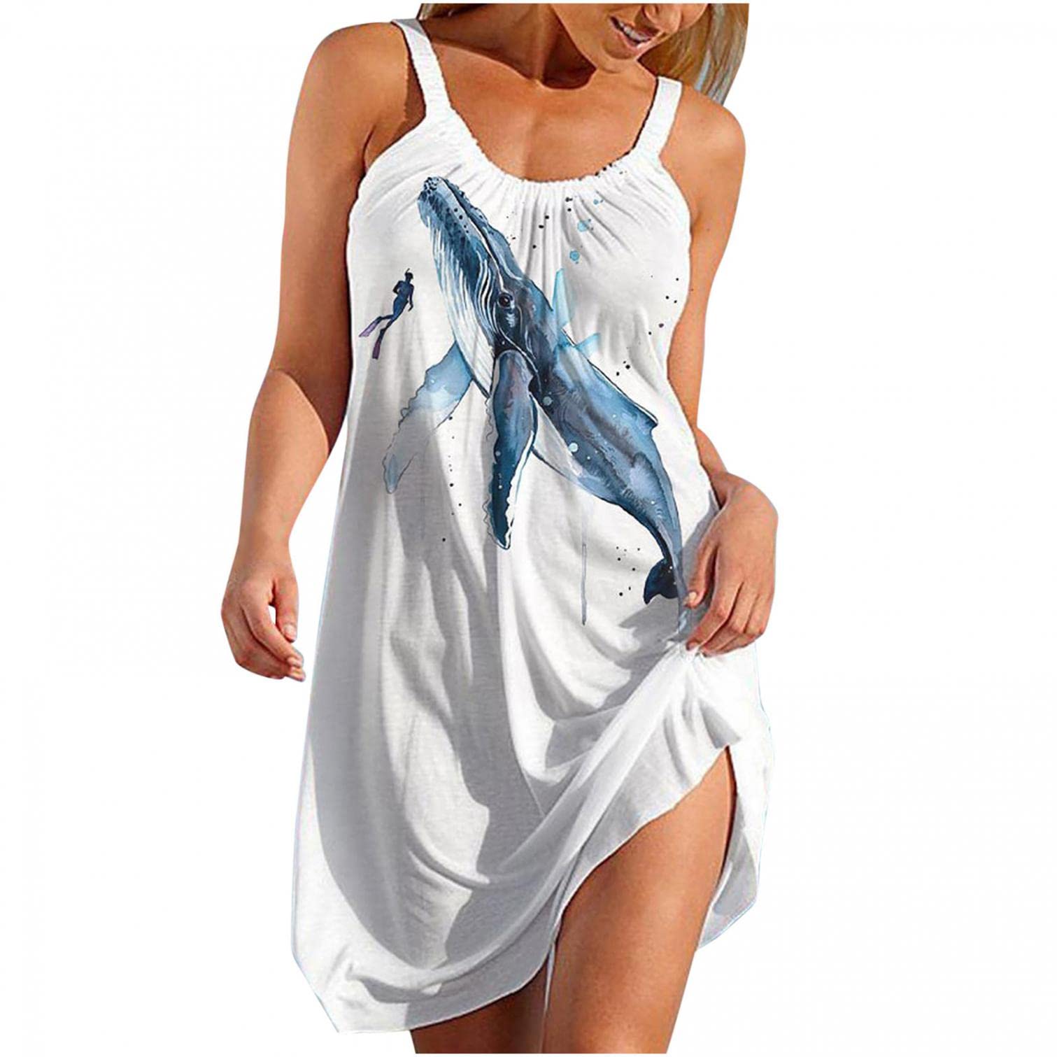 Women's Floral Boho Swing Summer Beach Dress - Spaghetti Strap Sleeveless Sundress, Loose Casual Mini Dress for Vacation, Pool Party & Outdoor Date
