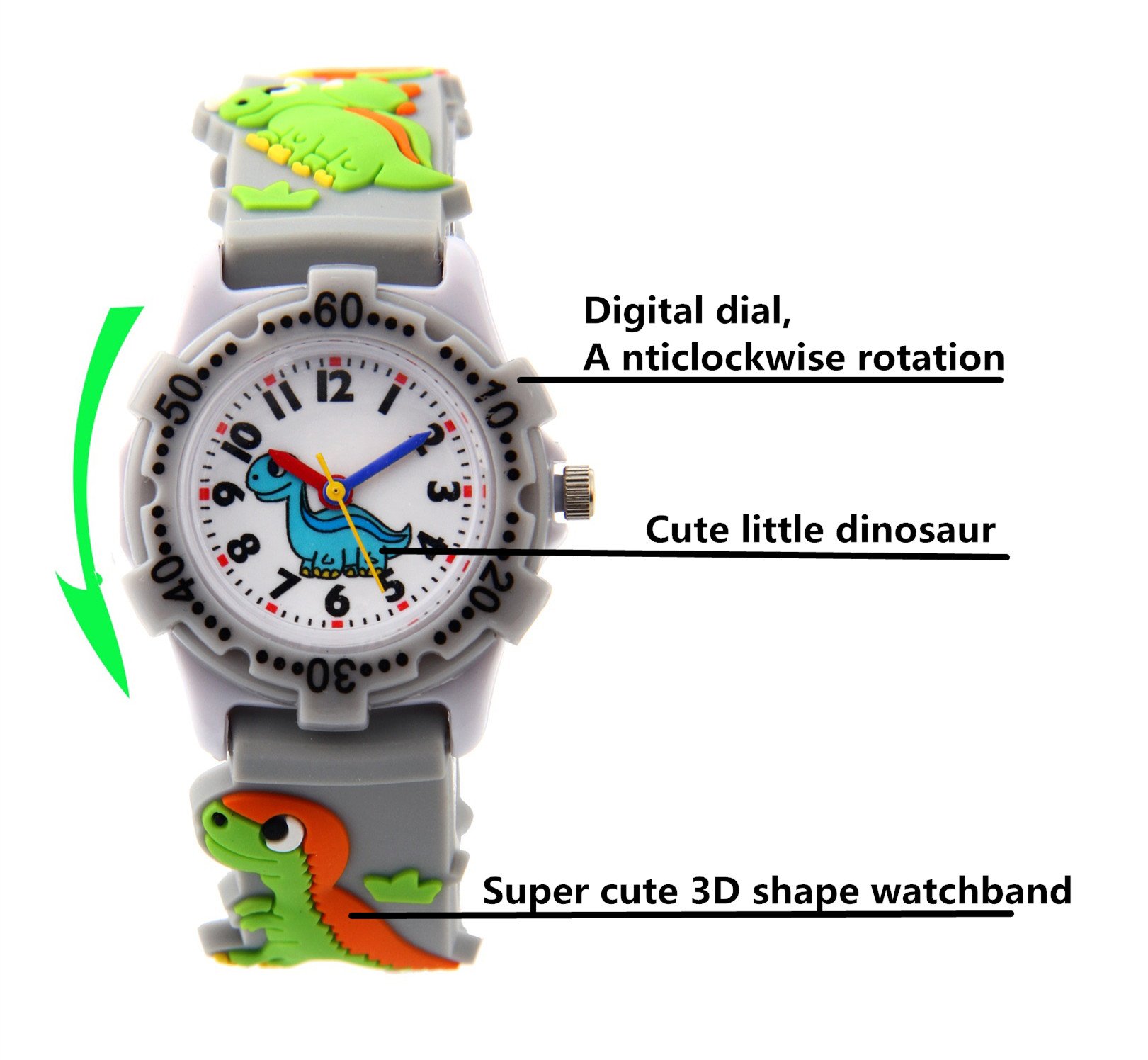Jewtme Cute Analog Teaching Watch for Kids Ages 3-8 - 3D Silicone Cartoon Watch for Boys & Girls - Perfect for Learning Time & School Activities