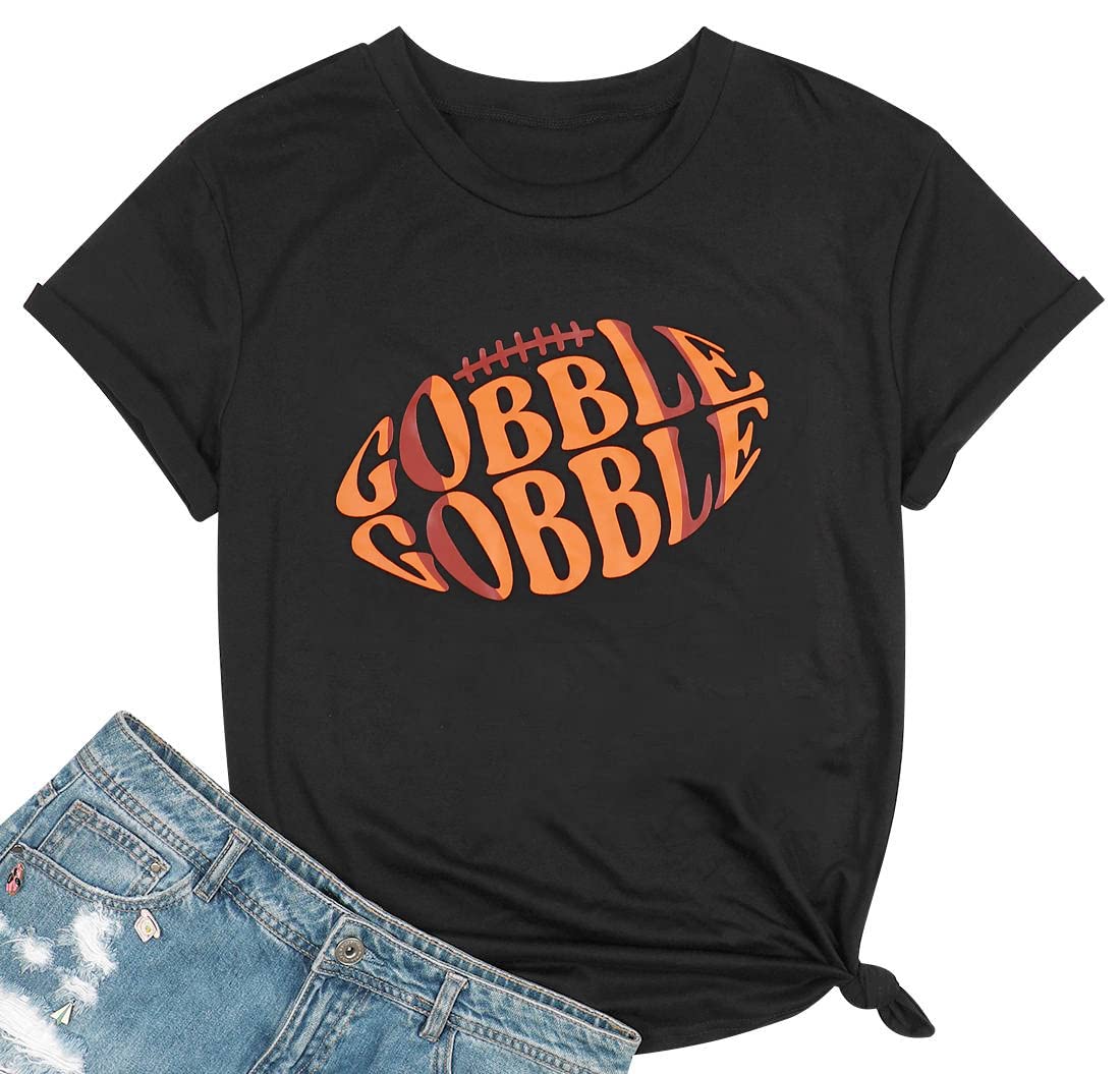 Women's Grateful Blessed Thanksgiving Turkey T-Shirt - Funny Gobble Gobble Graphic Tee for Holiday Parties, Family Gatherings & Turkey Day Celebrations