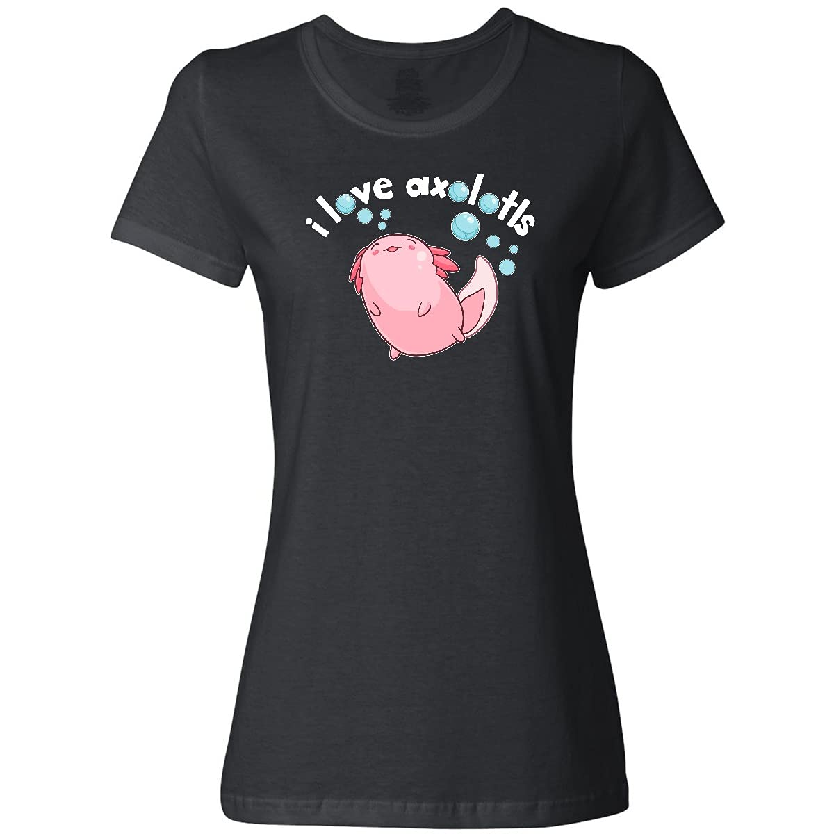 Inktastic I Love Axolotls with Bubbles Women's T-Shirt - Cute Axolotl Graphic Tee for Women, Soft Cotton Casual Shirt - Perfect for Animal Lovers, Gifts & Everyday Wear
