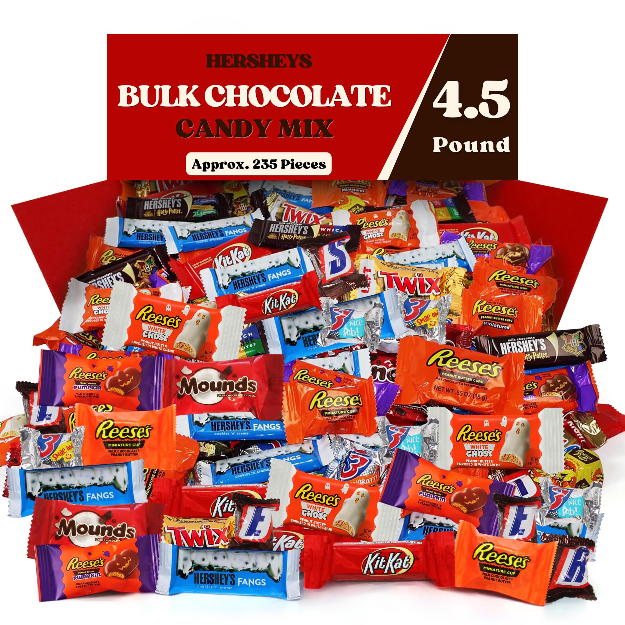 Bulk Hershey Chocolate Candy Individually Wrapped - 4.5lb Milk Chocolate Party Candy Variety Mix for Halloween, Christmas, Birthday Party Favors, Office Snacks & Gift Baskets