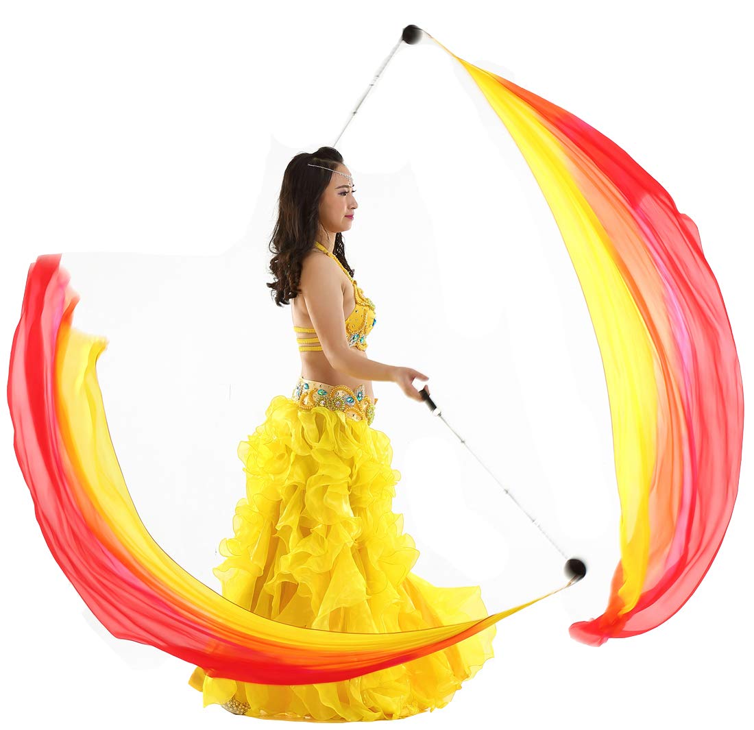 2Pcs Silk Veil Belly Dance Poi Streamer Set - Elegant Haka & Polynesian Dance Accessories with Throw Balls for Performances, Weddings, and Cultural Events