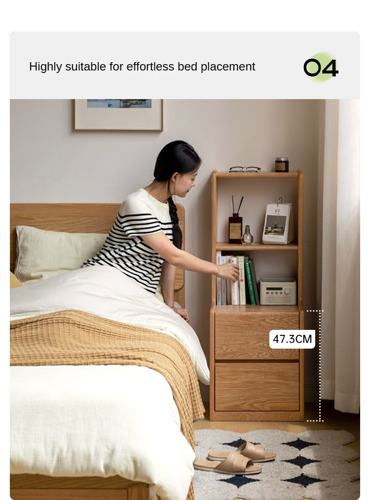 Solid Oak Wood Multifunctional Nightstand with High Section - Perfect for Bedroom, Living Room, and Home Office Storage