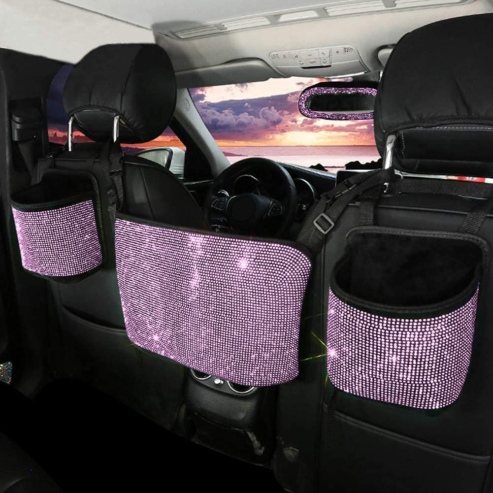 Elegant Car Organizers & Handbag Holder with Shiny Diamonds - Pink Car Seat Net Organizer for Women, Dog Barrier & Kids Safety - Perfect for SUVs, Sedans and Road Trips