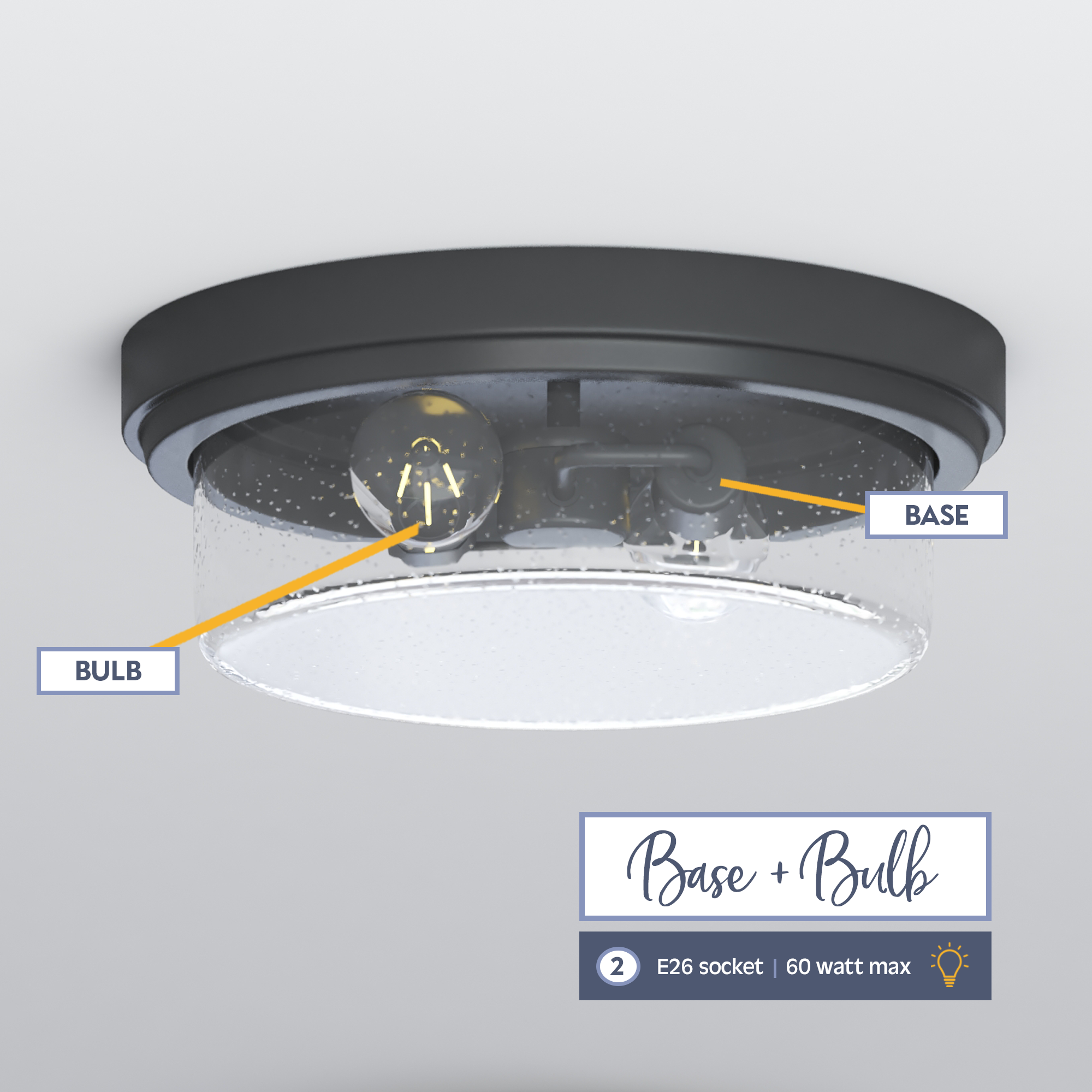 Madalyn Drum Flushmount Light Fixture - Clear Seeded Glass with Espresso Finish - Modern Ceiling Light for Living Room, Bedroom & Dining Room