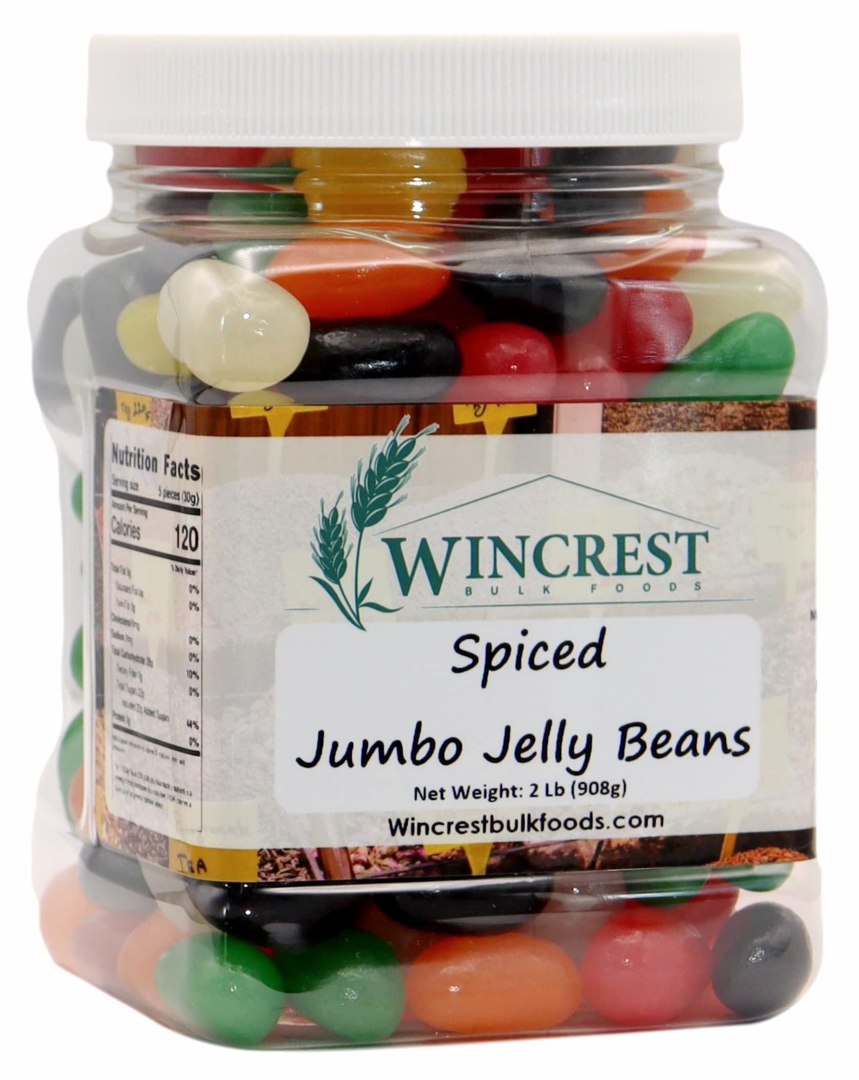 WinCrest Jumbo Spiced Jelly Beans - 2 Pound Bulk Gummy Candy Tub | Perfect for Halloween Treats, Party Favors & Office Snacks