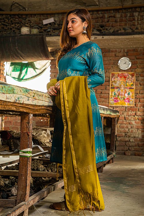 Elegant SootiSyahi 'Ashavari' Chanderi Silk Kurti - Traditional Indian Women's Tunic Top for Festivals & Special Occasions