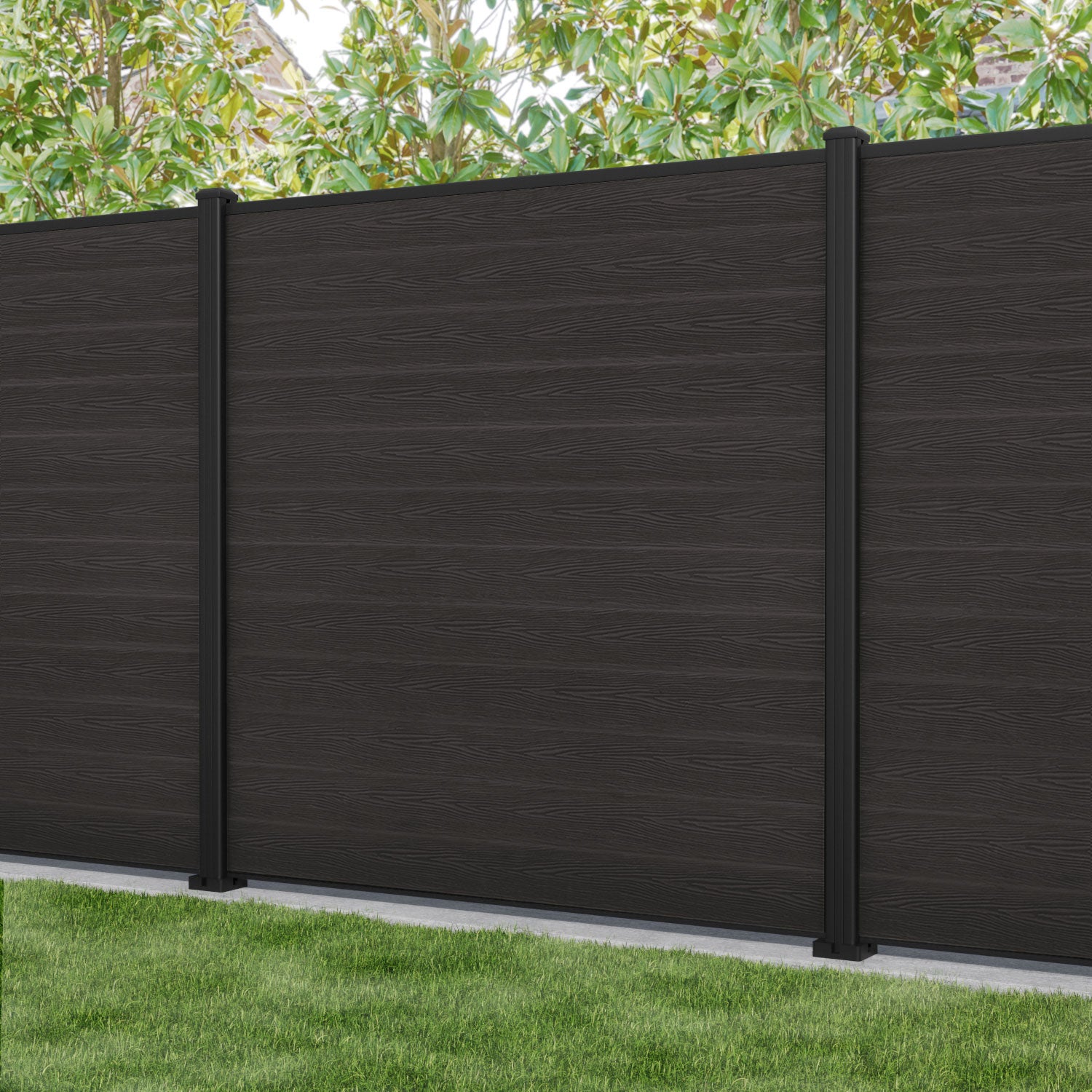 Dark Oak Classic Fence Panel with Aluminum Posts - Durable Outdoor Privacy Fence for Garden, Backyard, and Patio Protection