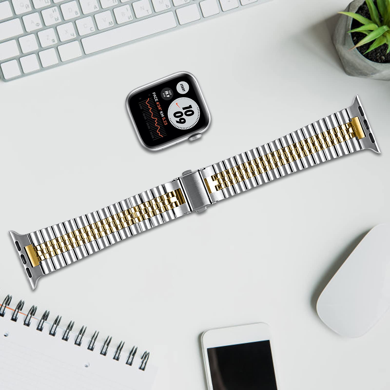 WIGERLON Stainless Steel Apple Watch Band for Men & Women - Compatible with Apple Watch 38mm 40mm 42mm 44mm 49mm - Metal iWatch Band for Series 8/7/6/5/4/3/2/1/SE - Perfect for Workouts, Office & Everyday Wear