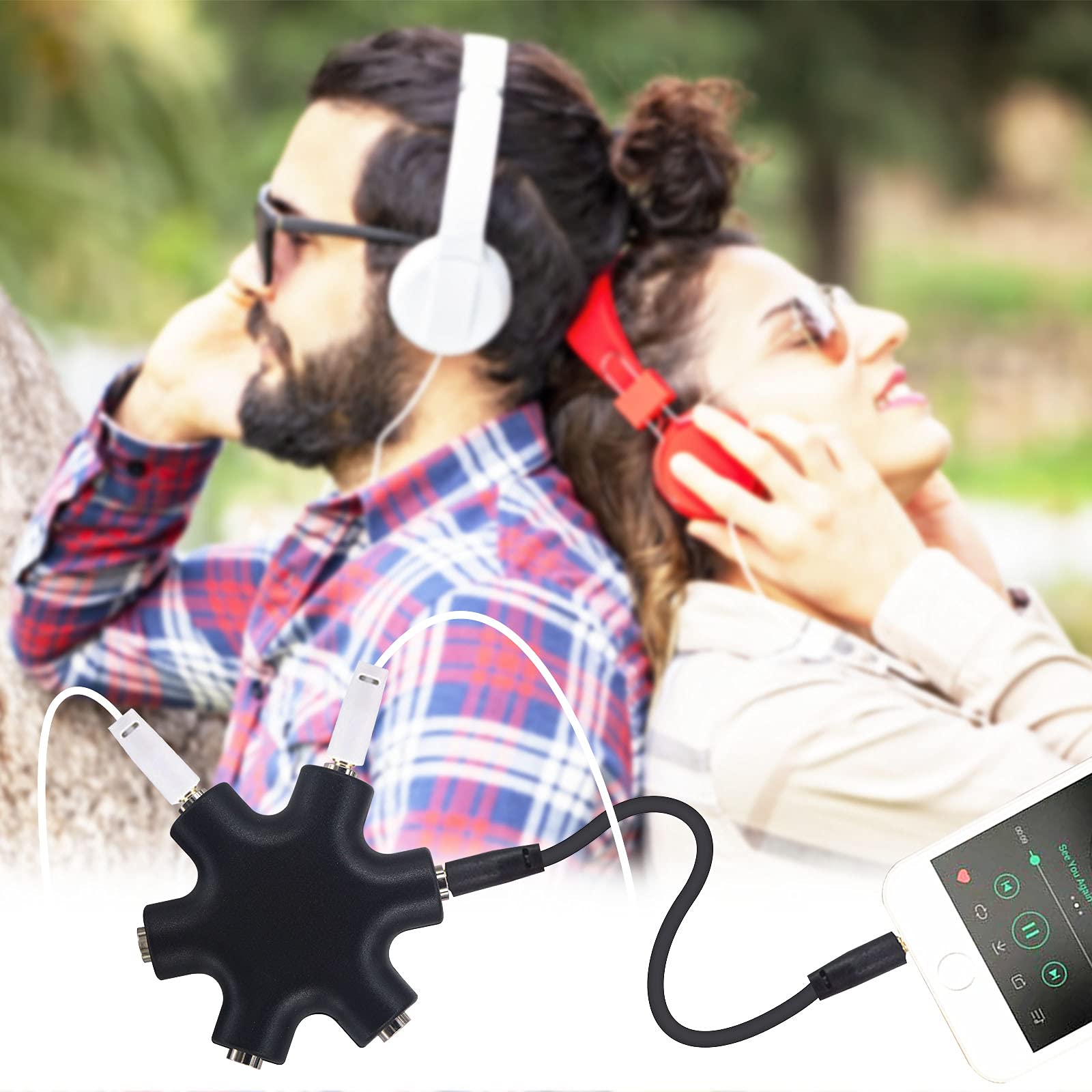 Onelinkmore 5-Way 3.5mm Headphone Splitter - 1 Male to 4 Female Stereo Audio Adapter with Cable for Multiple Headphones - Perfect for Music Sharing, Gaming, Travel & Classroom Use