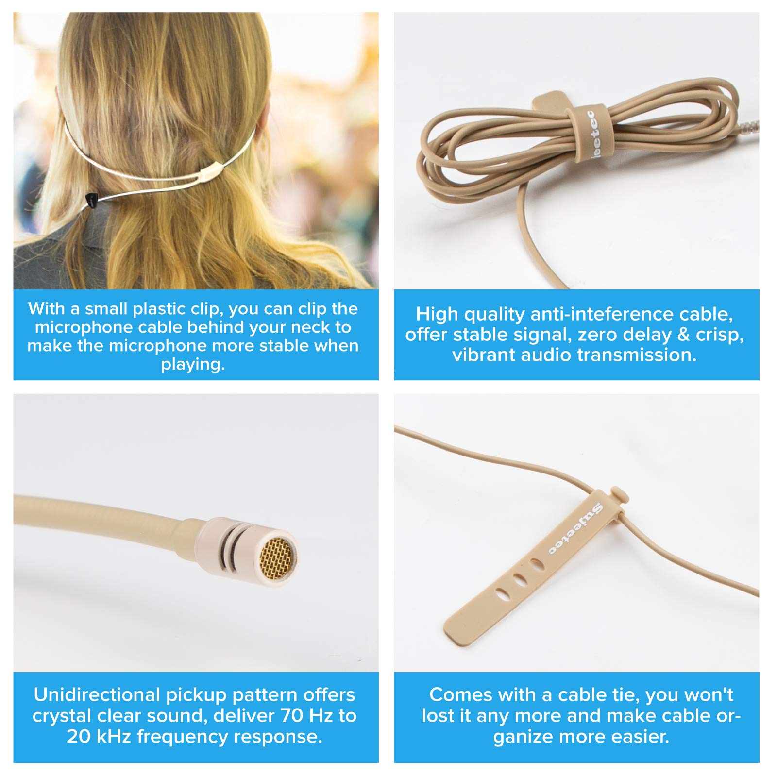 Discreet Dual Ear Hook Headset Microphone - Compatible with Shure Wireless Body Pack Transmitters for Lectures, Live Performances, Theater & Podcasting - Includes Windscreen & Durable Storage Case - Perfect for Professional Speakers, Actors, and Podcasters