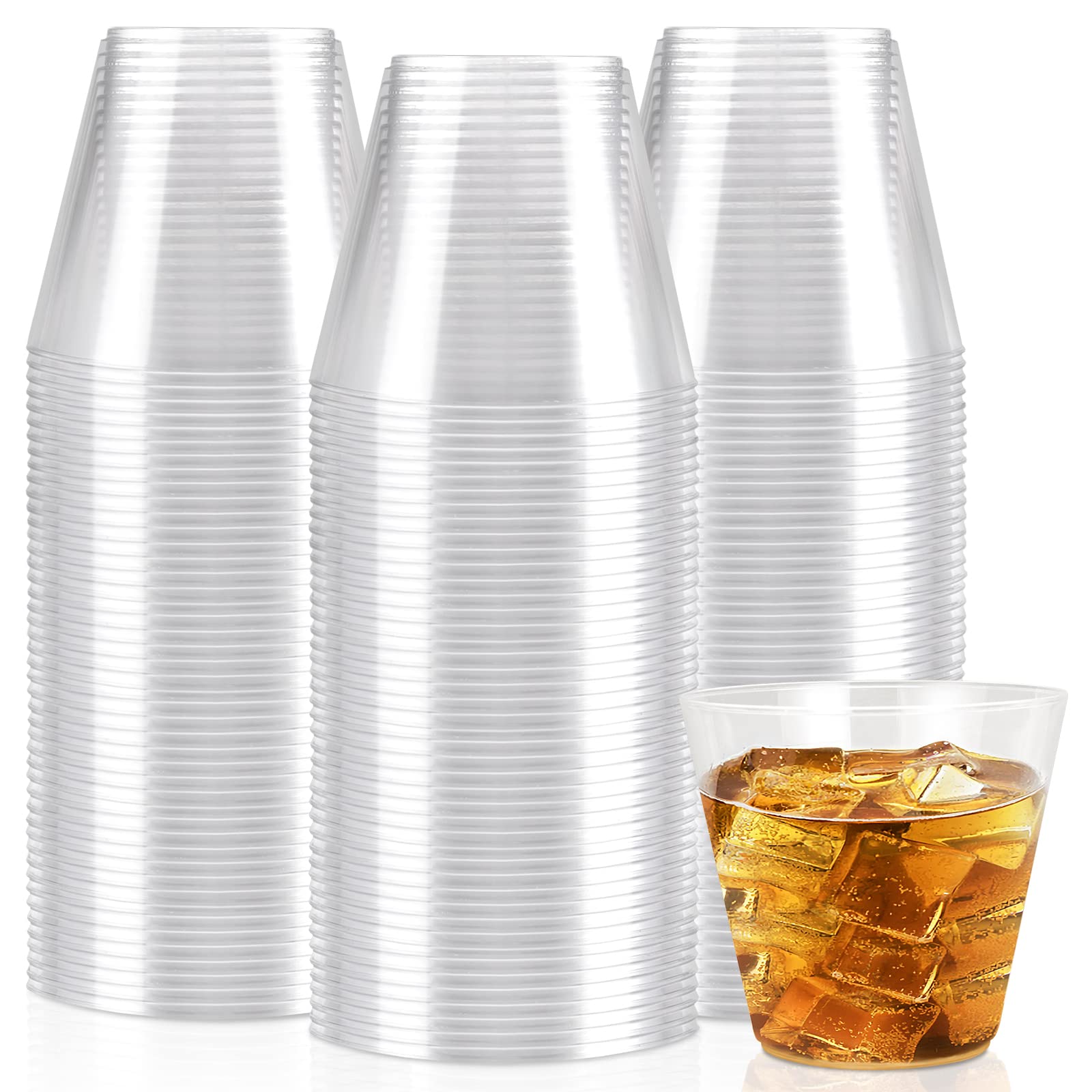 EASERCY 9 Oz Clear Plastic Cups - 100 Pack Disposable & Recyclable Party Cups for Wine, Cocktails, Weddings, and Elegant Events - Perfect for Home Decor, Bridal Showers, and Celebrations