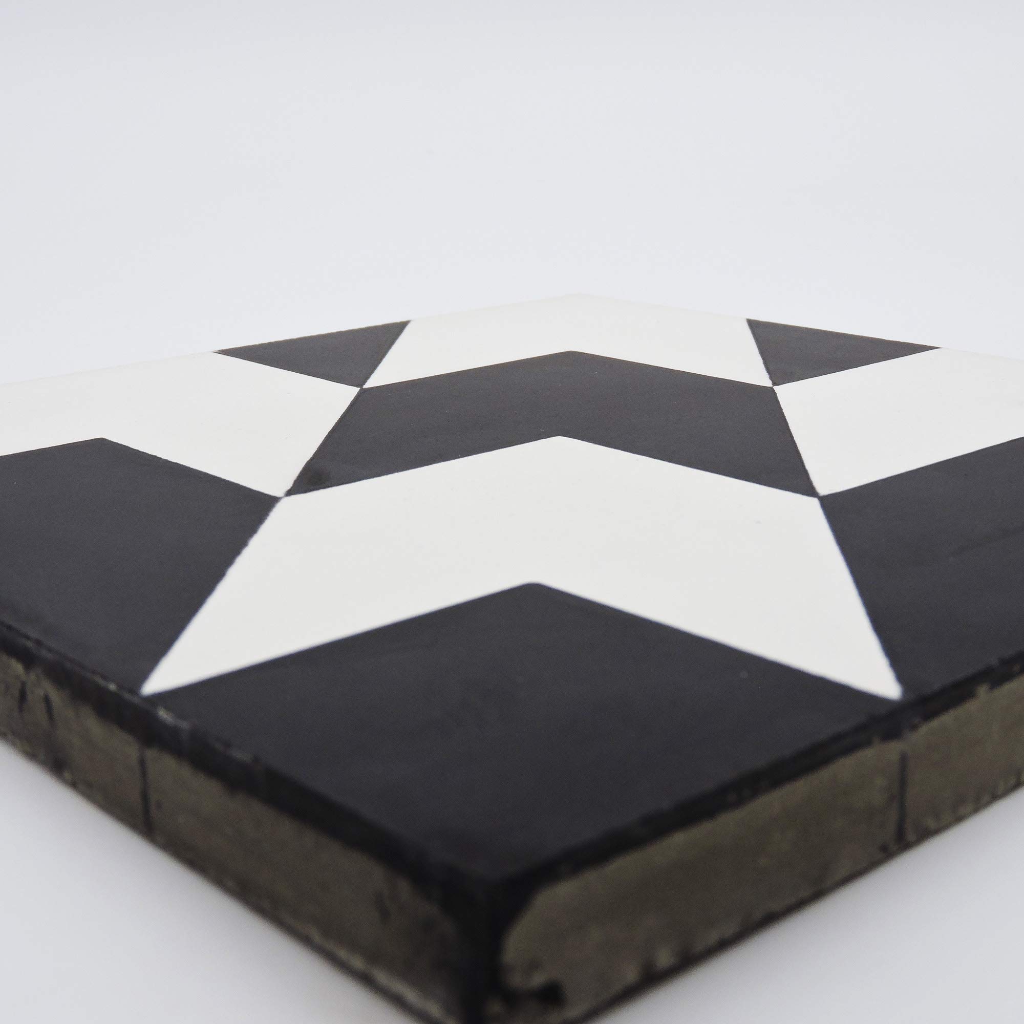 Handmade Moroccan Cement Tiles - Oujda Mosaic Pack of 12 (Black & White) | Authentic Zellige Style Floor & Wall Tiles for Kitchen, Bathroom & Patio Decor